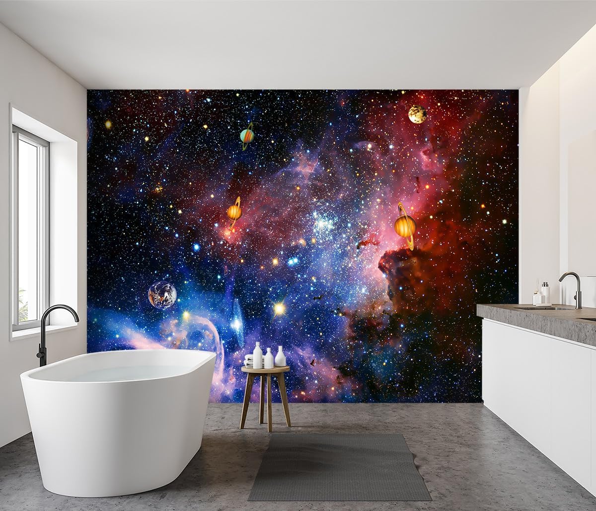 -Galaxy Universe Planet Ceiling Fabric Wallpaper Boys Girls Nursery Starry Sky Children Bedroom Bathroom Large Mural- 183"x120"( not Peel and Stick)