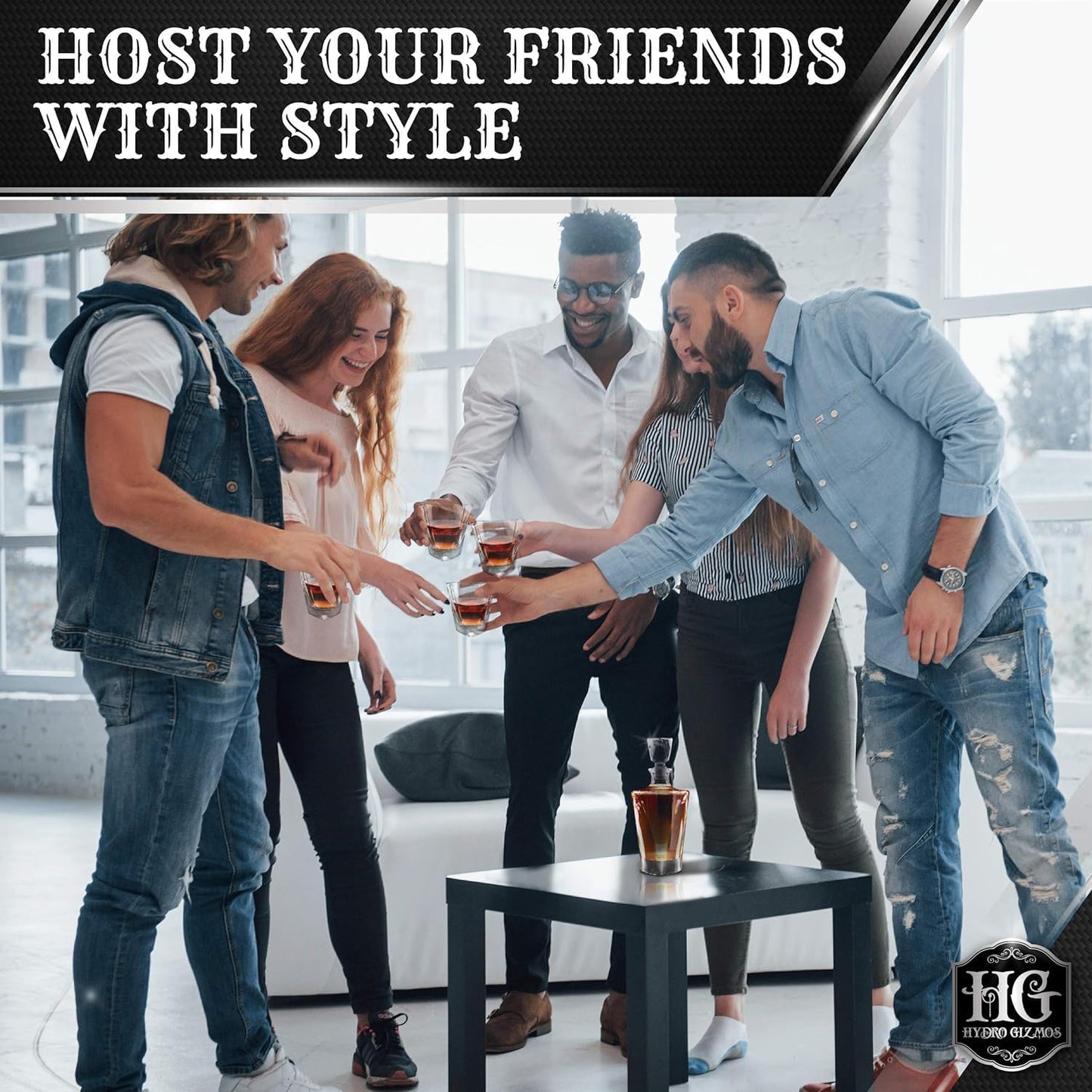 Whiskey Decanter Set for Men with 4 Glasses For Whisky, Bourbon, Rum, Scotch, Crystal Clear Decanter Sets - Whiskey Gifts for Men Dad Him