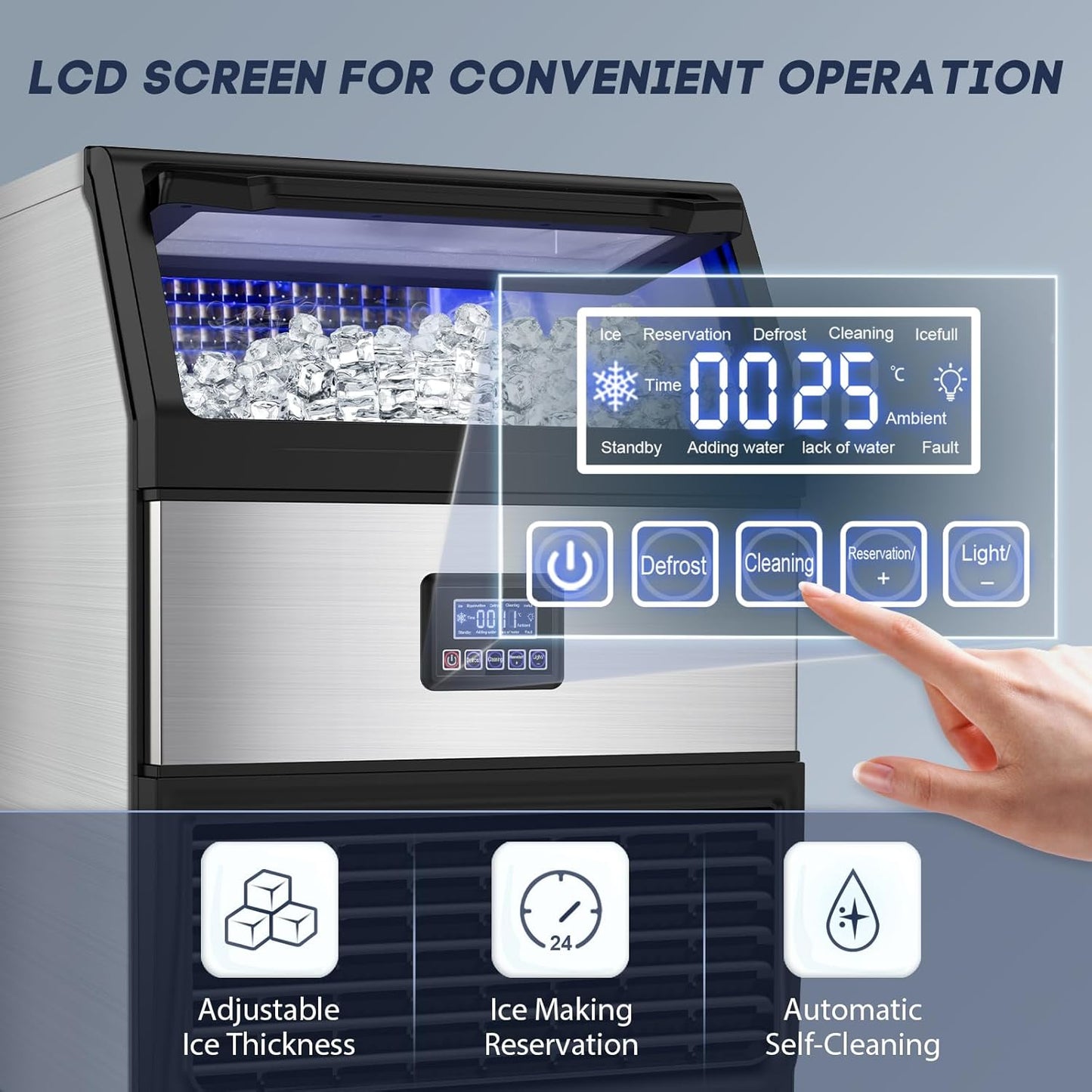 Commercial Ice Maker Machine 250LBS/24H with 75LBS Storage Bin, Stainless Steel Undercounter/Freestanding Ice Maker Machine for Home Bar Outdoor, 80PCS Ice Cubes Ice Machine, Self Cleaning