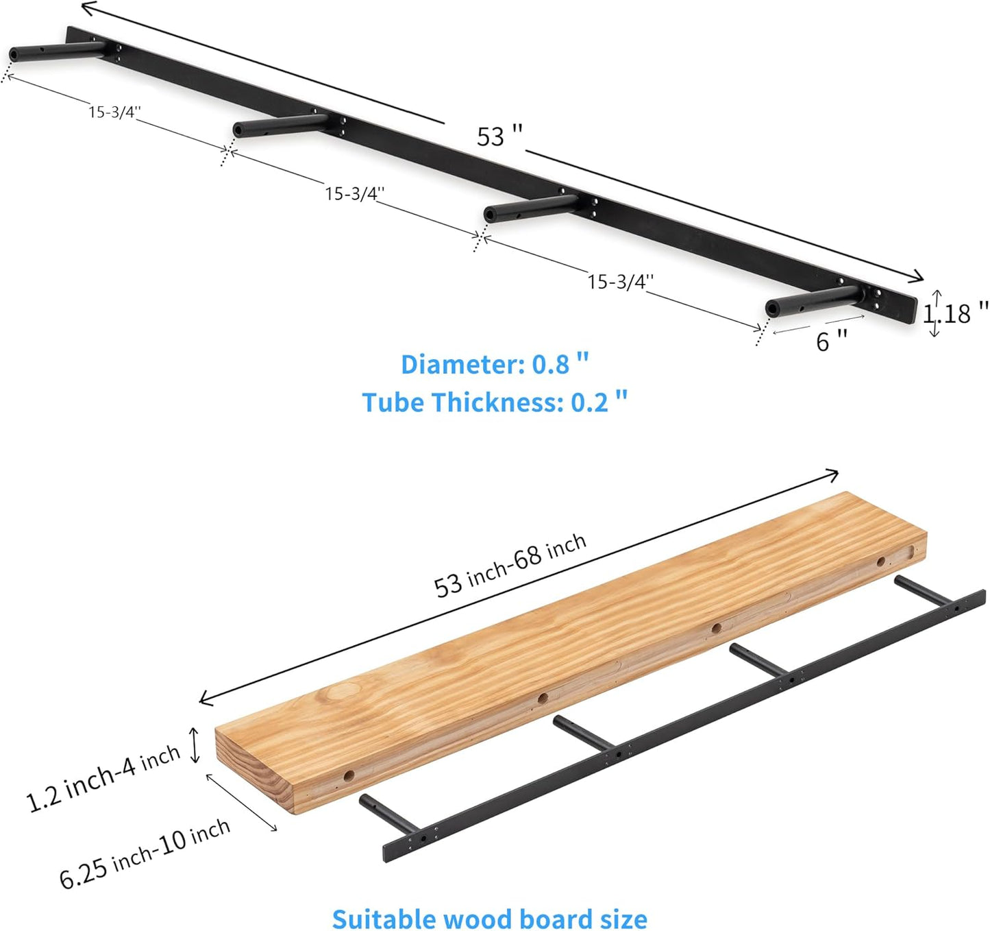 Hidden Shelf Brackets , Floating Shelf Bracket ( Additional Brackets -NO Kits) 53 Inch -2 Pcs