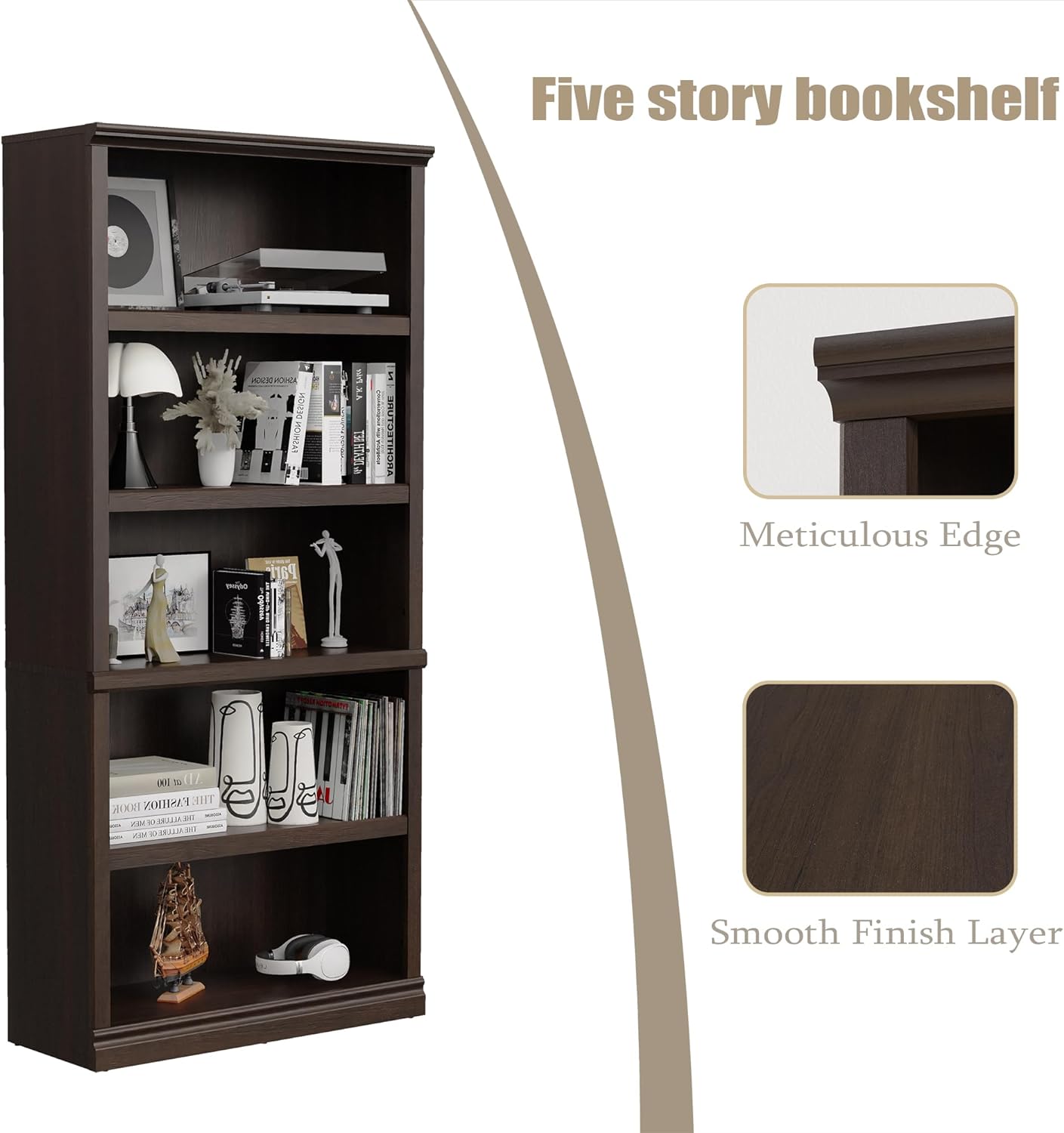 Bookshelf, Open Storage 70 Inch Tall 5 Shelf Bookcase, Floor Standing Bookshelves and Bookcases, Book case for Farmhouse Library Office Bedroom Kids, Dark Cherry - 5 Tier