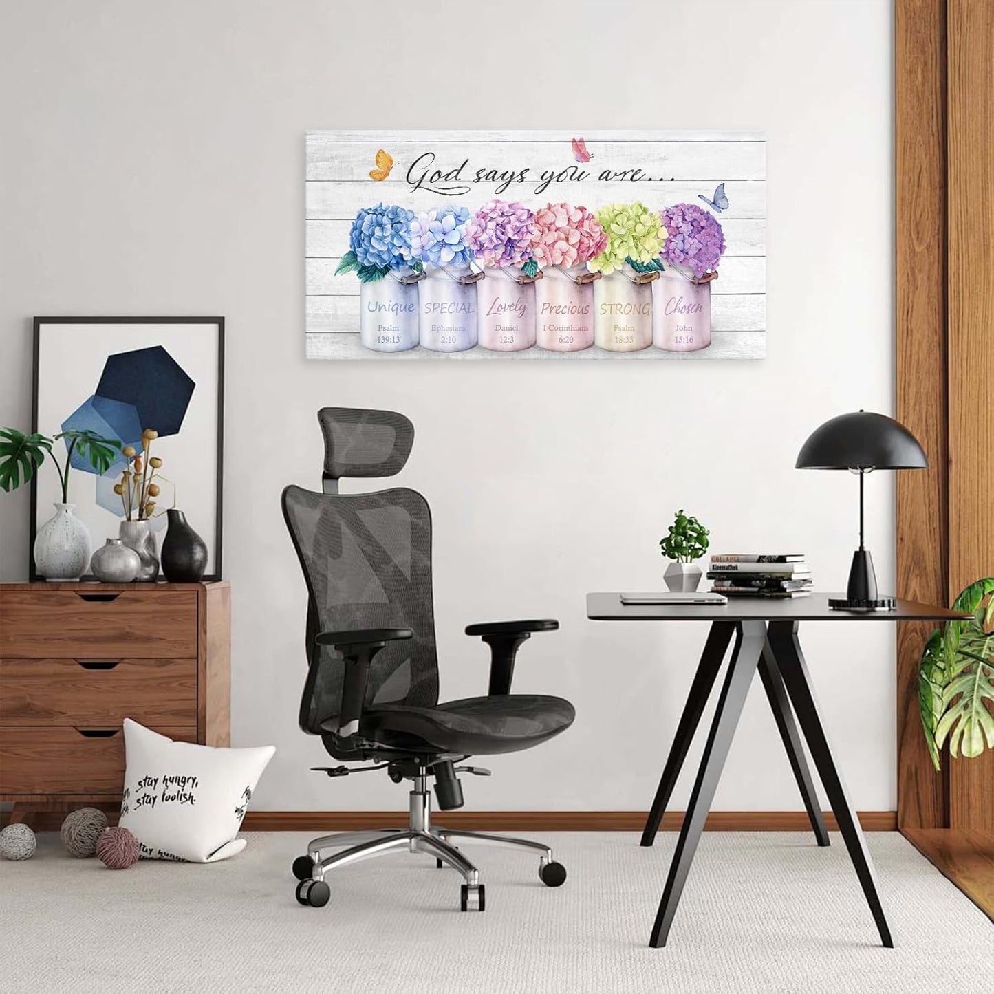 Cao Gen Decor ArtH43075 Inspirational Bible Verse Wall Art: God Says You Are Wall Sayings Flowers in Mason Jar Picture Print Christian Gift Quotes Poster for Women Girl Bedroom Home Decor Artwork