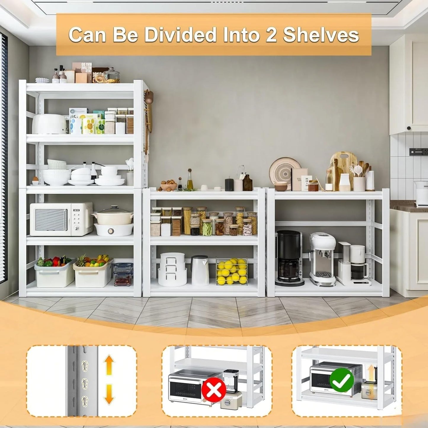 White Garage Shelving, 5 Tier Adjustable Shelving Units, Heavy Duty Metal Shelves, Bookshelf for Garage, Pantry, Basement, Living Room