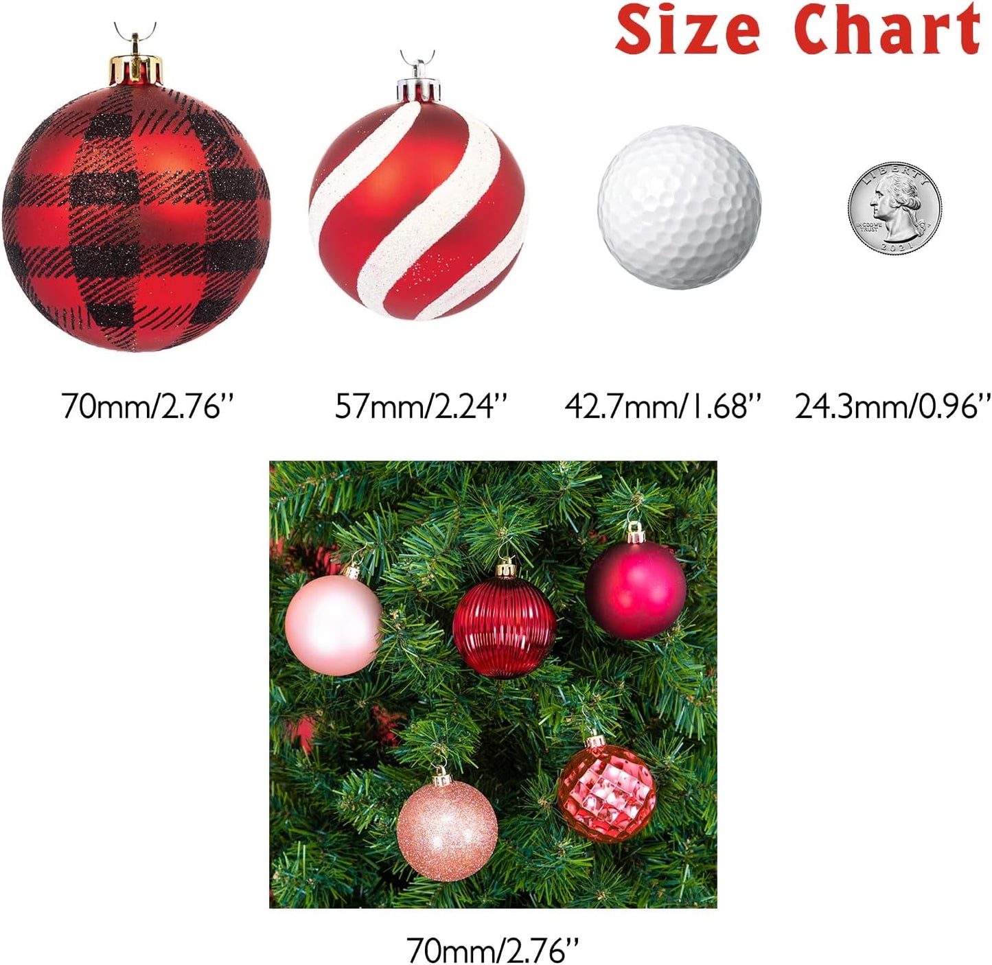 Every Day is Christmas Ornaments, Shatterproof Christmas Tree Ornament Set, Christmas Balls Decoration 35 Count (2.75"/70mm, Pink Rose)