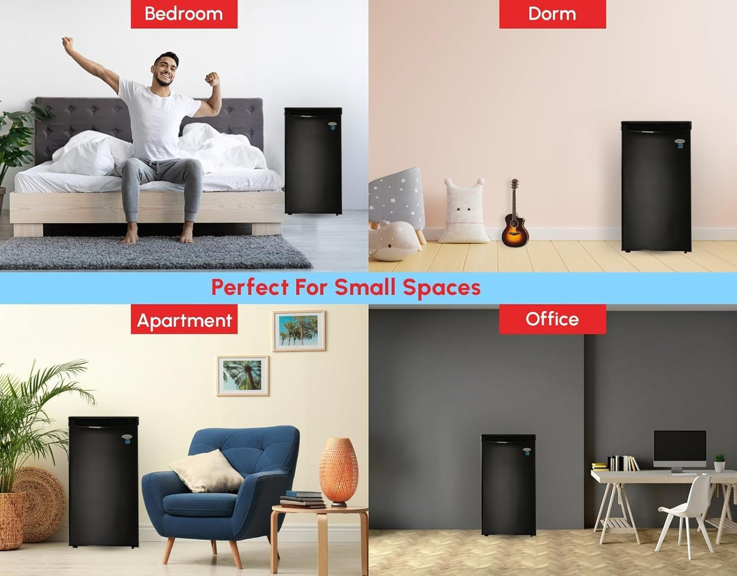 E-Star 3.3 Cu Ft Mini Fridge without Freezer - AUTO DEFROST, Reversible Single Door, Glass Shelf Refrigerator - A Space-Saving Marvel for Your Bedroom, Dorm, and Office