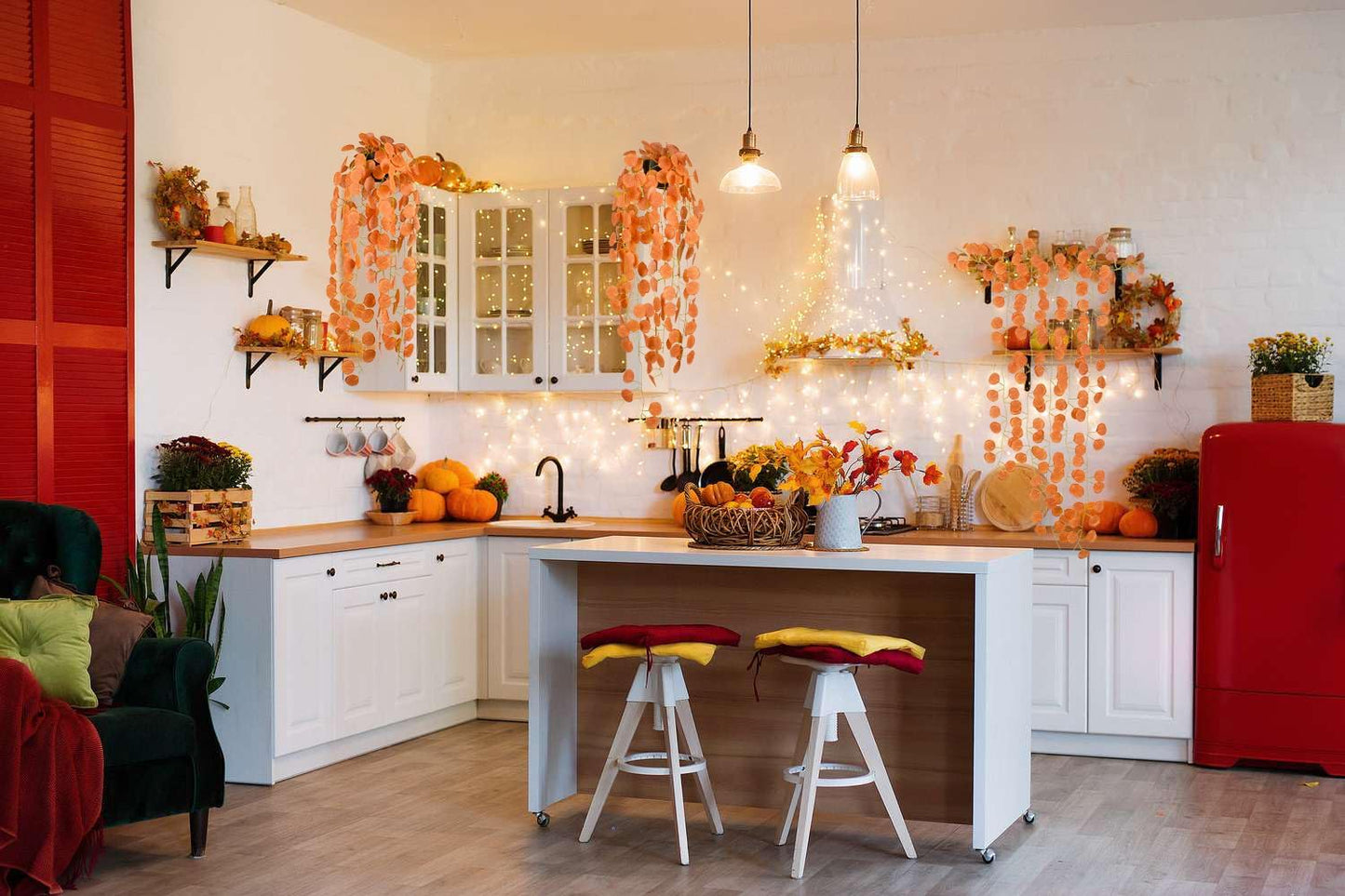 DearHouse 86 Feet 12 Strands Artificial Eucalyptus Leaf Plants Fall Garland Vine Hanging Eucalyptus Garland Thanksgiving Decor for Home Kitchen Wedding Wall Decor