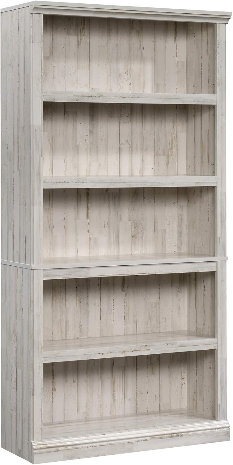 Sauder 5 Tier Book Shelf Wooden Bookcase Multipurpose Bookshelf for Home Office, Living Room, in White Plank