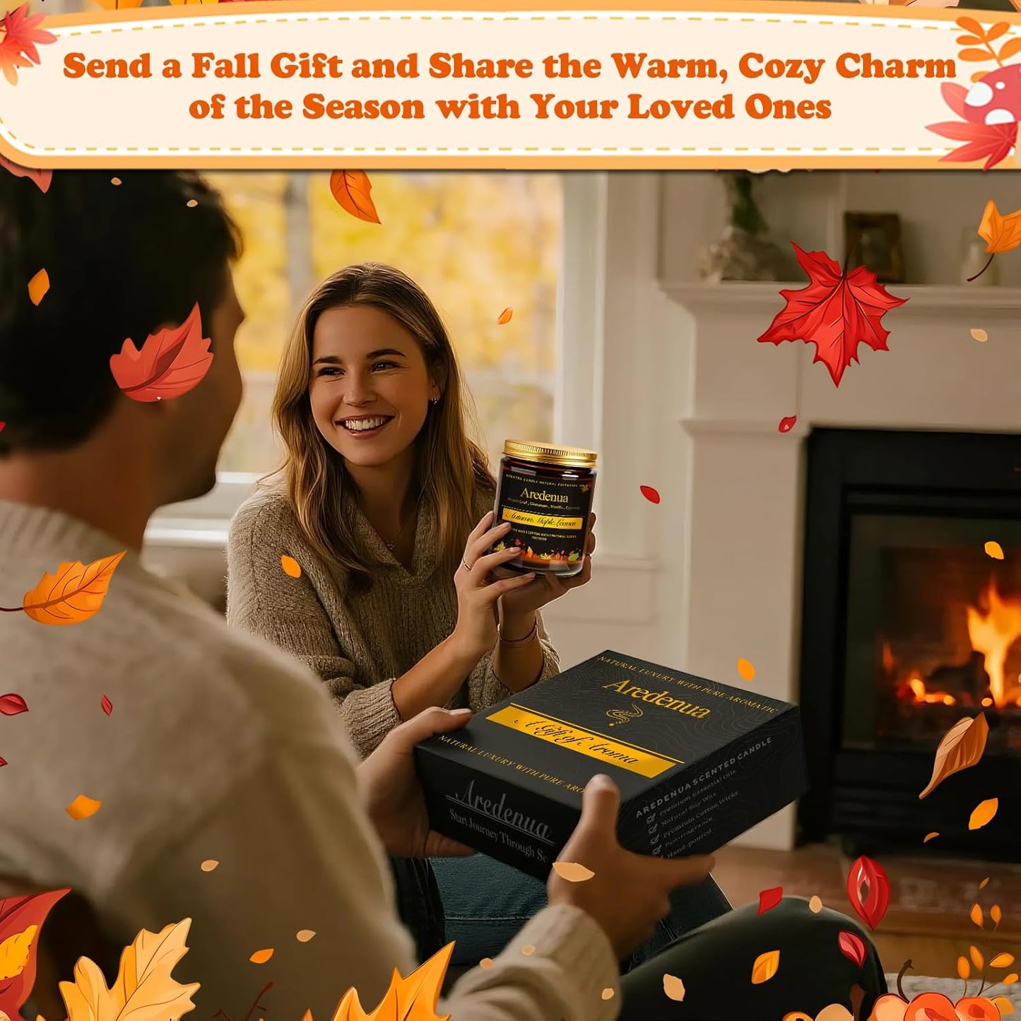 Fall Candles Set | 4 Pack Autumn Scented Candles - Fall Candle Gifts for Women Men, Soy Candles for Home Scented - Autumn Scent of - Pumpkin/Cinnamon Apple/Harvest/Vanilla Cream