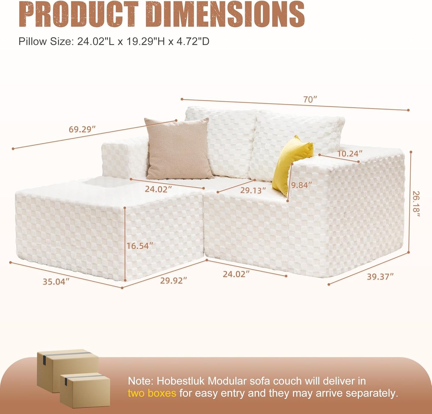 Hobestluk Modular Sectional Sofa Memory Foam Couch L Shape Sofa for Living Room Loveseat with Chaise Lounge Cloud Couch with Removable Cover (Plush White, Loveseat with Chaise)