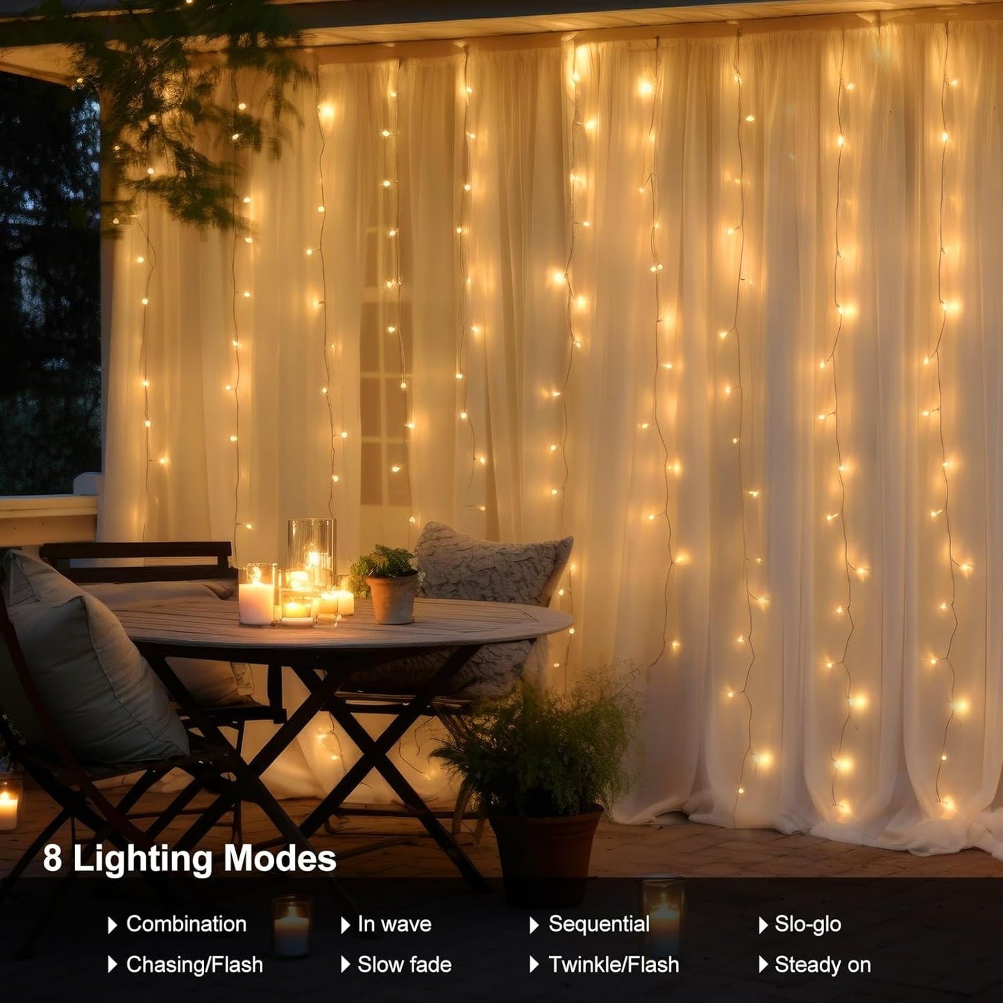 echosari 300 LED Curtain Lights Battery Operated, 9.8ft×9.8ft Hanging Light with Remote Timer Fairy Curtain Lights for Bedroom Patio Wedding Backdrop Party Decór (Warm White)
