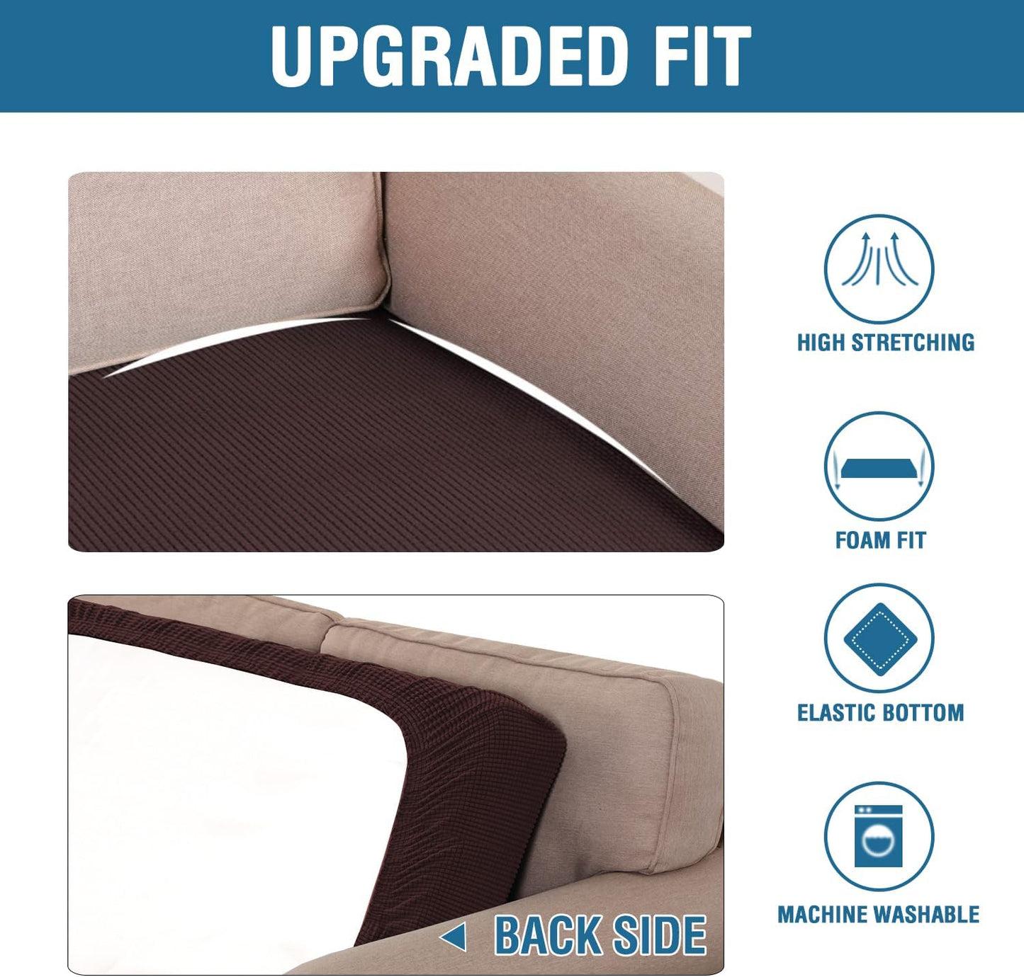 H.VERSAILTEX Super Stretch Individual Seat Cushion Covers Sofa Covers Couch Cushion Covers Slipcover Sets Thick Jacquard Textured Twill Fabric (1 Piece Sofa Cushion Cover, Chocolate)