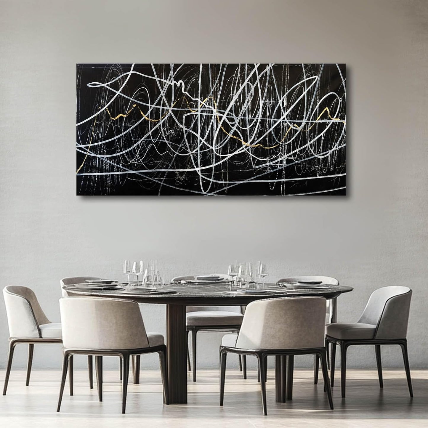 CHUDANHAO Minimalist Canvas Wall Art for Living Room Pictures Wall Decor Graffiti Home Decor Black And White Print Art Abstract Wall Paintings 24"x48"