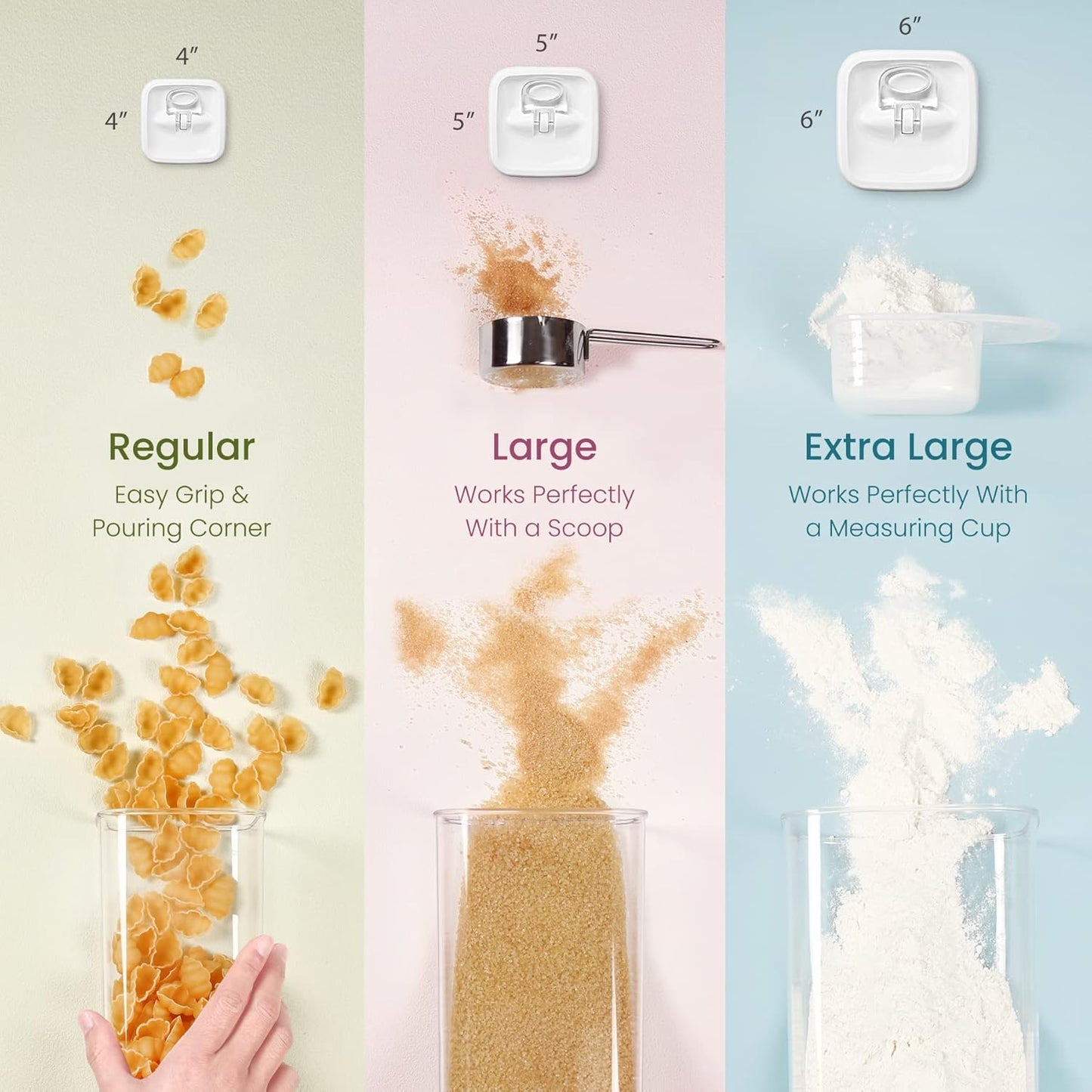 Felli Flip Tite Food Storage Containers With Lid 5" LARGE Airtight Ring Lock Flip Top, Square Acrylic Canister Jar for Rice Sugar Flour Protein Powder, Kitchen Pantry Organizer, Gift Set (1.8qt)