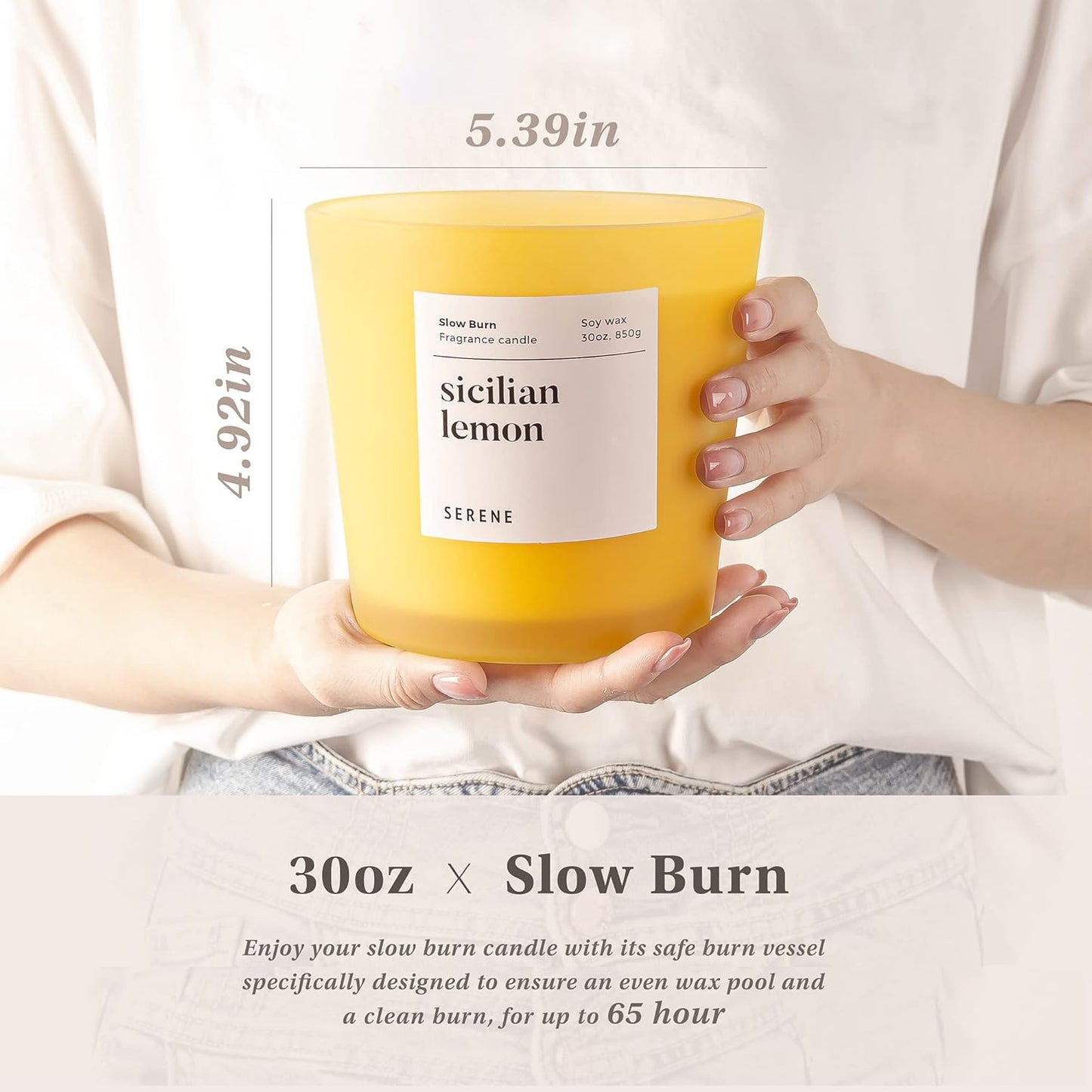 Hidden Label Large Scented Candle, Sicilian Lemon, 30oz 3 Wick Huge Candle, Serene Collection Slow Burn Natural Soy Candles for Home Scented