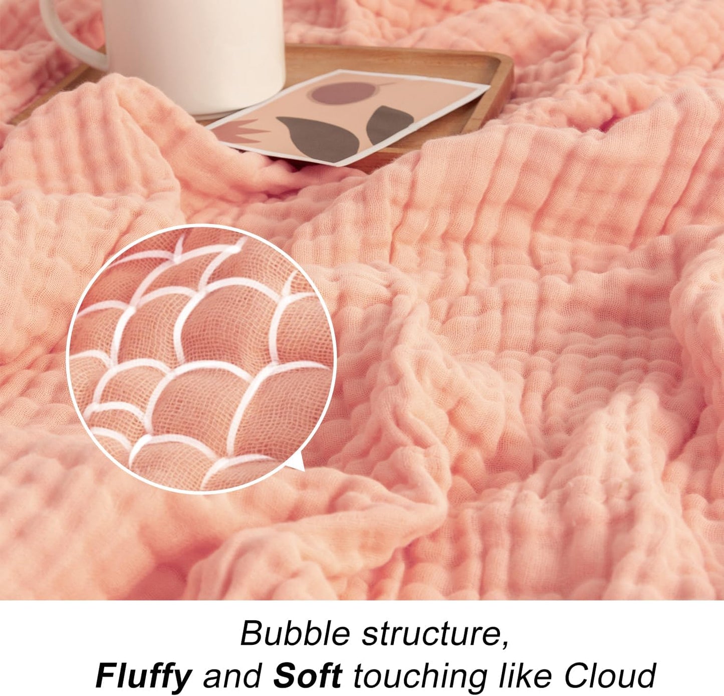 EMME Cotton Blanket Queen Size for Bed Soft Large Muslin Bed Blankets 90"x90" Lightweight Breathable All Season Gauze Blanket, Pink