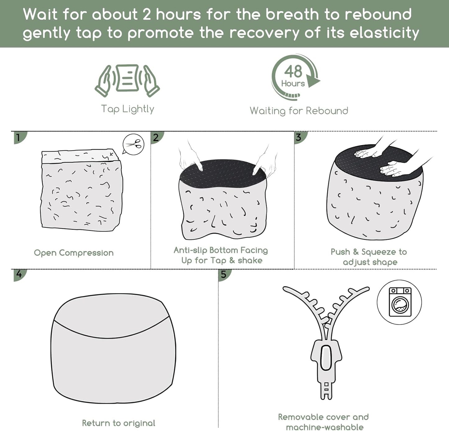 HIGOGOGO Round Stuffed Pouf Ottoman, Corduroy Poufs with Foam Chunk Filling, Furry and Fluffy Pouf Foot Stool Storage Ottoman, 26 X 18 Floor Poufs Foot Rest for Living Room, Grey