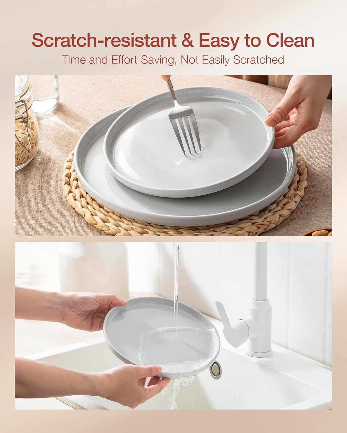 Famiware Milkyway Plates and Bowls Set, 12 Pieces Dinnerware Sets, Dishes Set for 4, Light Gray