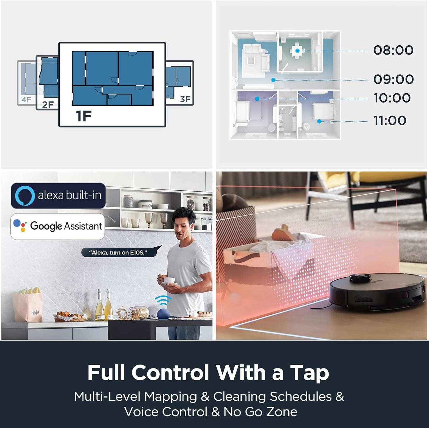 Eureka Robot Vacuum with Bagless Self Emptying Station, 2 in 1 Robotic Vacuum and Mop Combo, 60-Day Capacity, 4000Pa Suction, Auto Lifting Mop, LiDAR Navigation,NER E10s