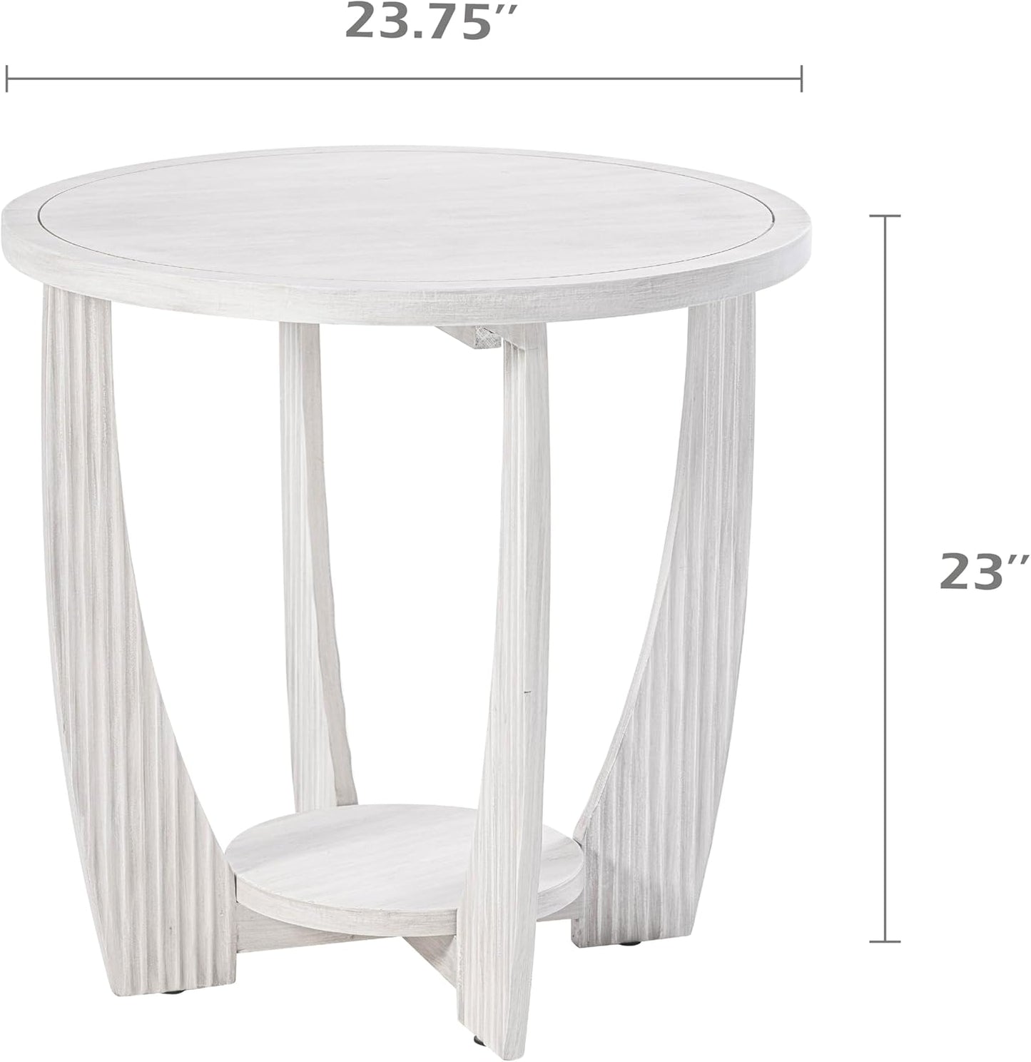 Rustic Farmhouse end Table with Storage Shelf, French Country Accent Side Table for Family, Dinning or Living Room, Small Spaces, Modern, Round, White