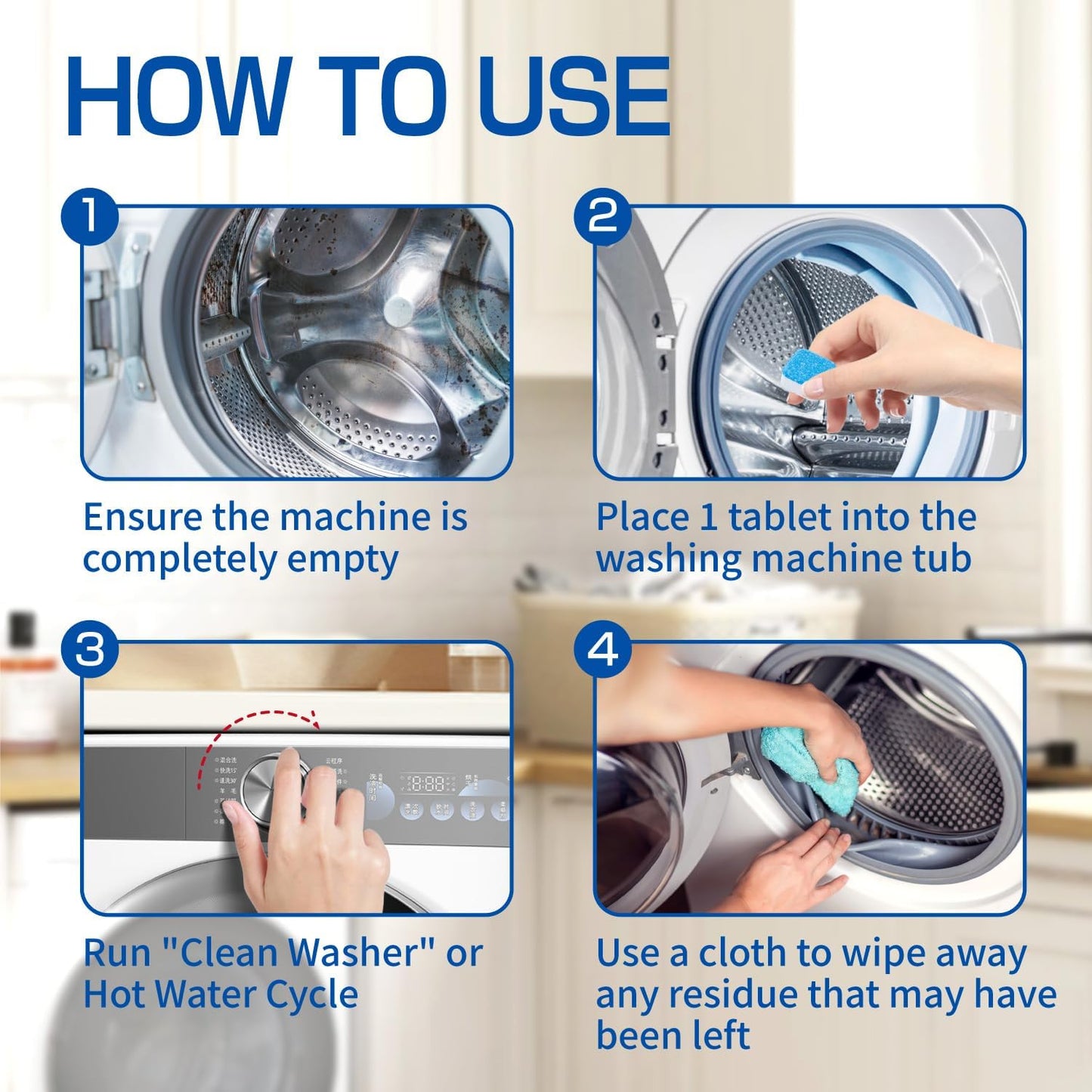 CLEARALIF Washing Machine Cleaner 12 Pack,1 Year Supply, Clean Inside Drum and Laundry Tub Seal, Washing Machine Cleaner Tablets For HE Front Loader & Top Load Washer