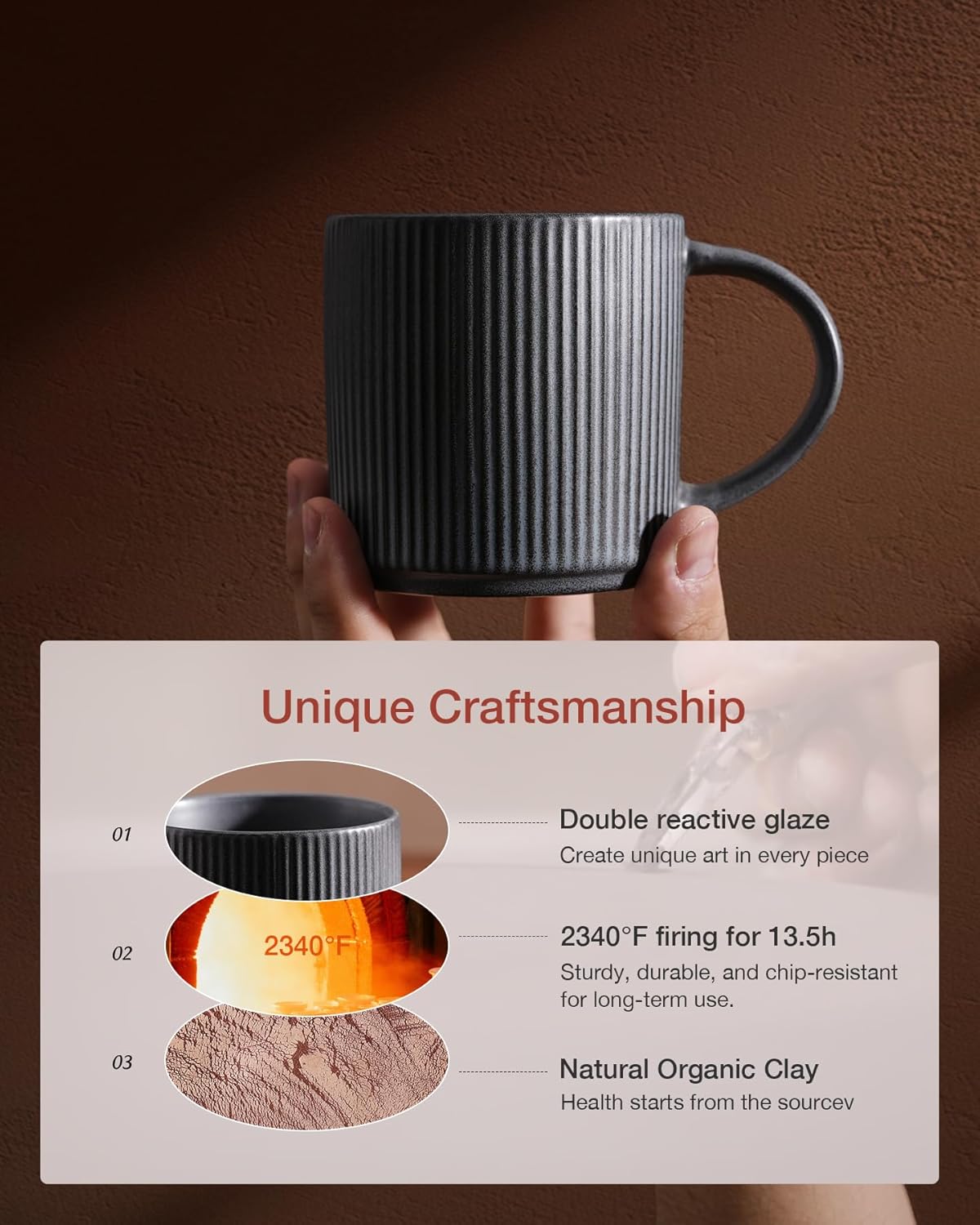 famiware Coffee Mug Set for 6, Star 12 oz Catering Mugs Cup Set with Handle for Coffee, Tea, Cocoa, Milk - Ceramic Stoneware Drinkware Set, Matte White + Matte Black