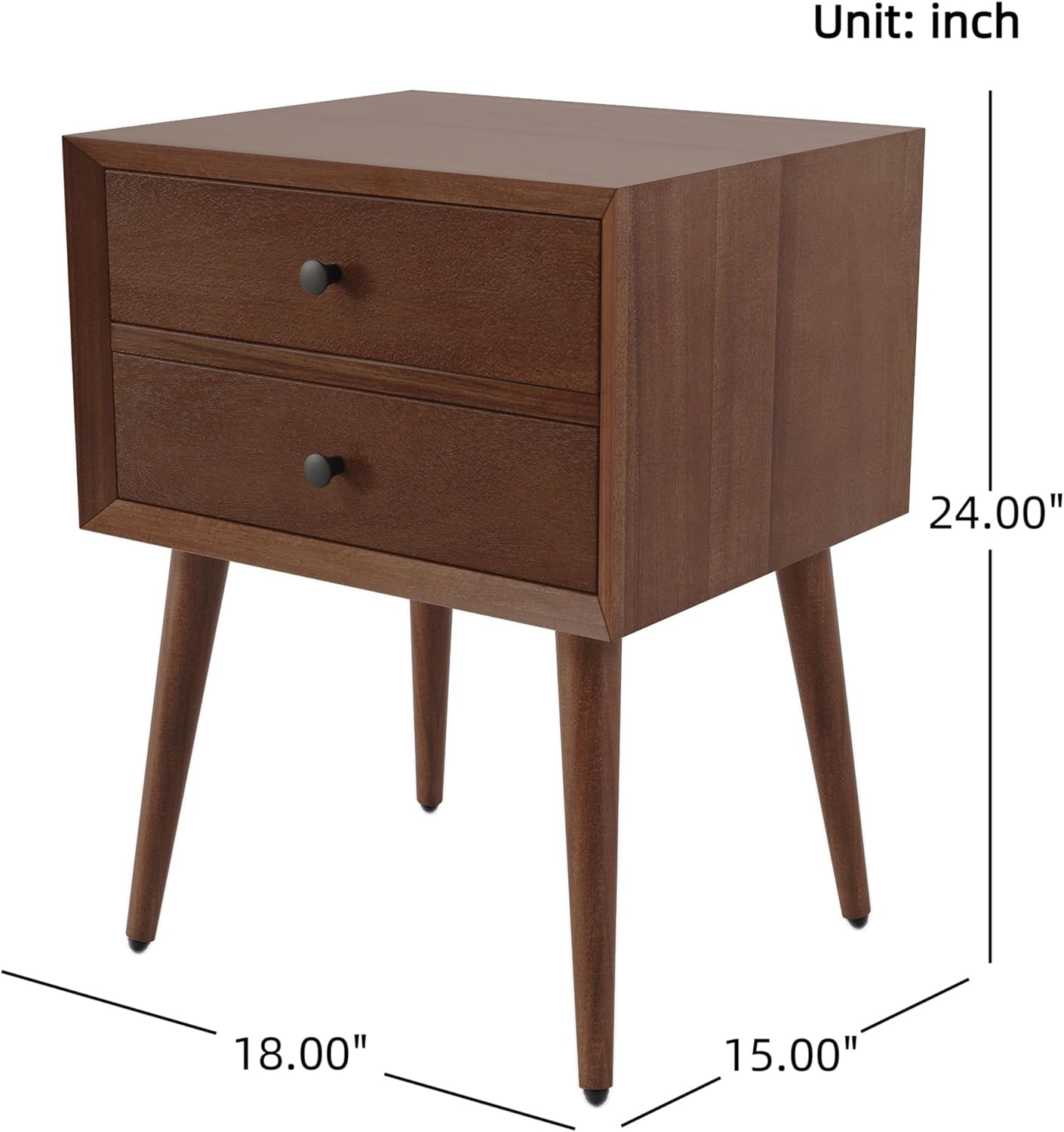 Christopher Knight Home Acacia Wood Nightstand Side Table, Accent Bedside End Table, Storage with 2 Drawers, Mid-Century Nightstand with Solid Wood Leg for Bedroom Dorm and Small Space, Brown