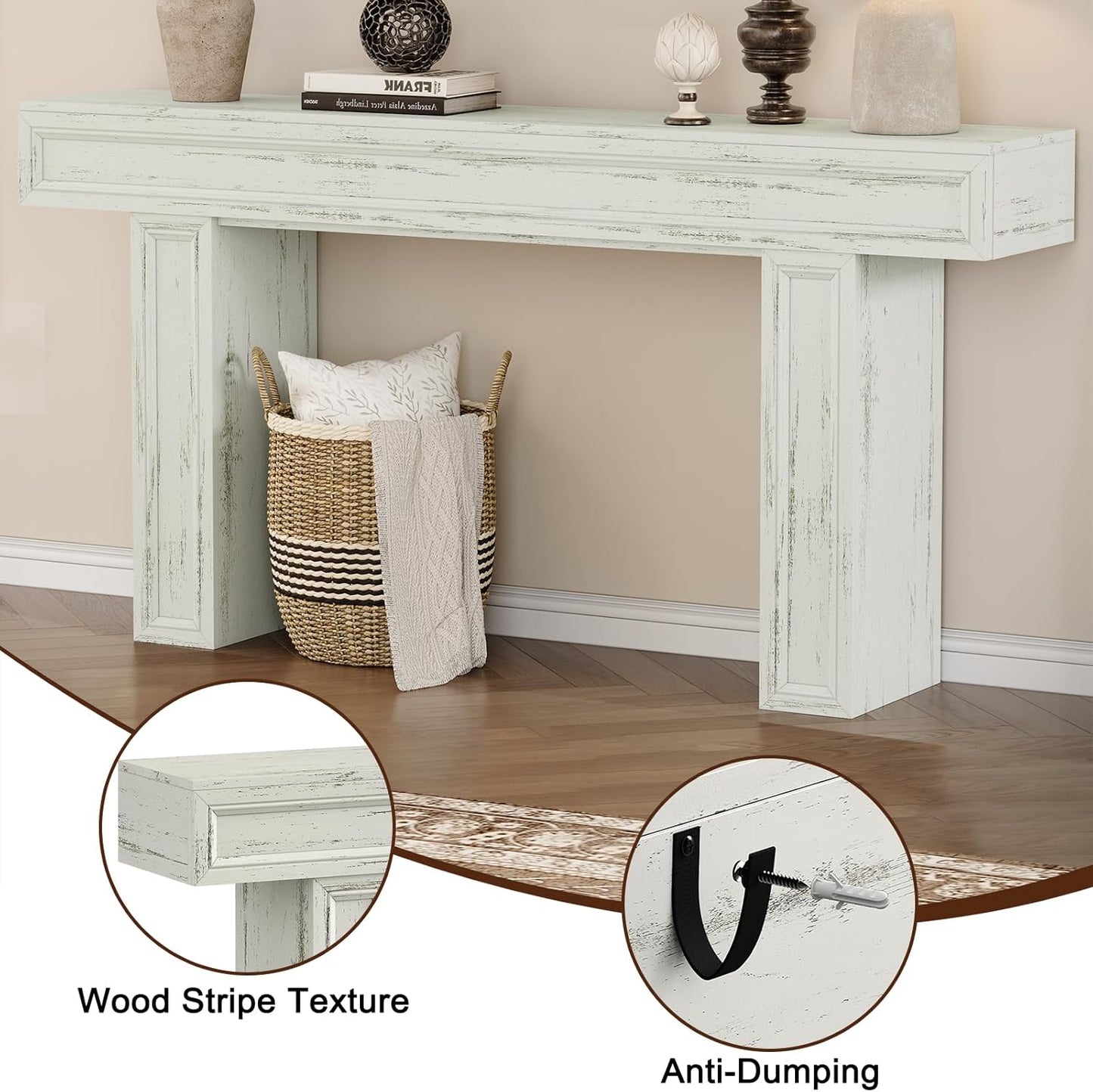 Rresyet 63 Inch Long Console Table, Sofa Table Behind Sofa, Wooden Entryway Table, Farmhouse Entryway Table for Entry, Hallway, Living Room (White)