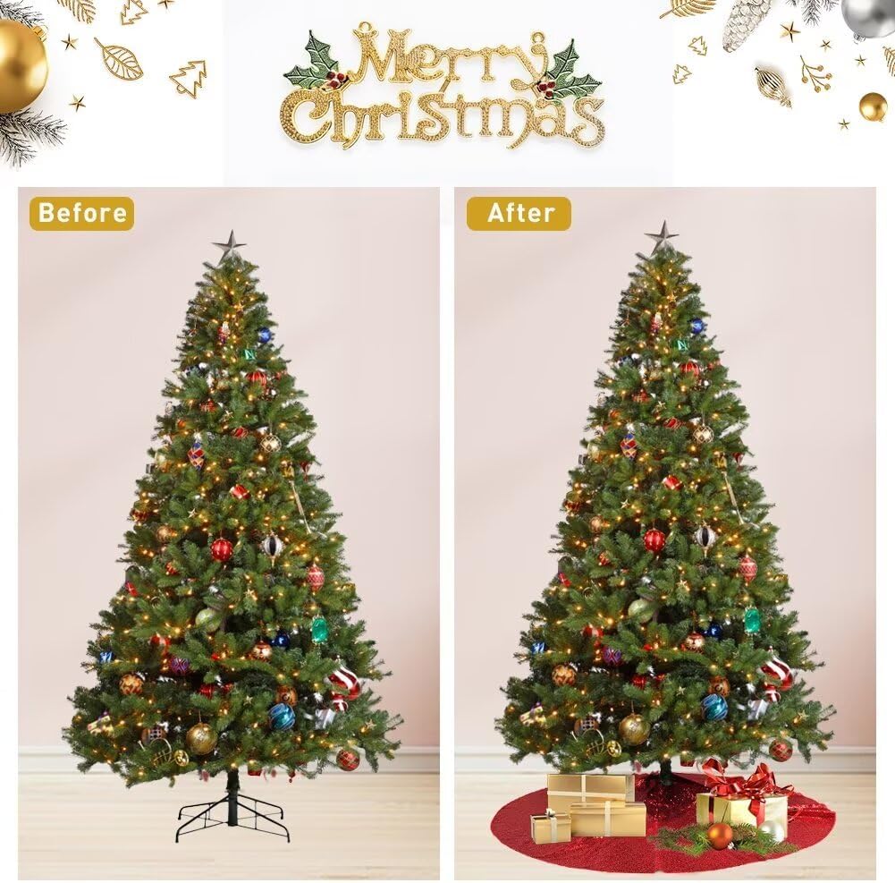 Eternal Beauty Christmas Tree Skirt, 24 Inch Red Sequin Tree Skirt Small Xmas Tree Skirt for Christmas Tree Decorations