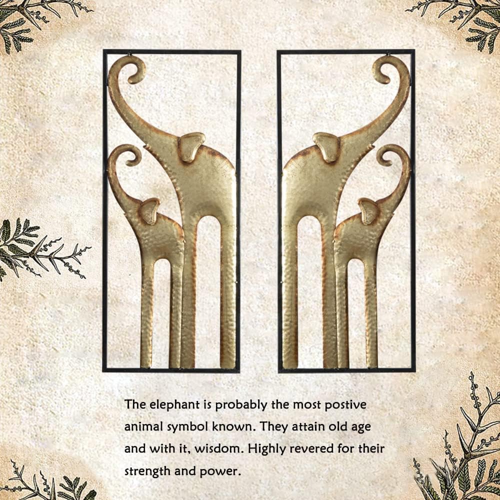 HKaikzo Set of 2 Elephant Wall Decor, African Wall Decor, Gold Elephant Wall Art, Animal Decorations for Living Room, Modern Metal Decor(11.8x27.6in)