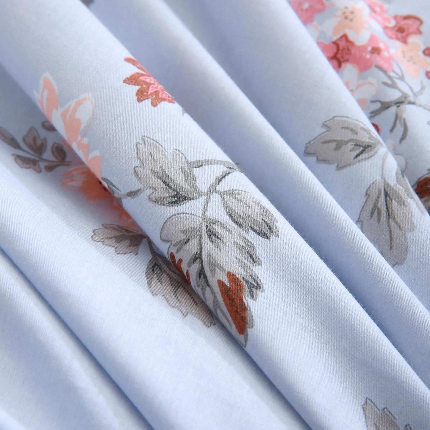 ABREEZE Floral Duvet Cover King Size Set Bird Flowers Bedding Set 100% Brushed Cotton Bedding Collection 1 Duvet Cover with 2 Pillowcases Grey