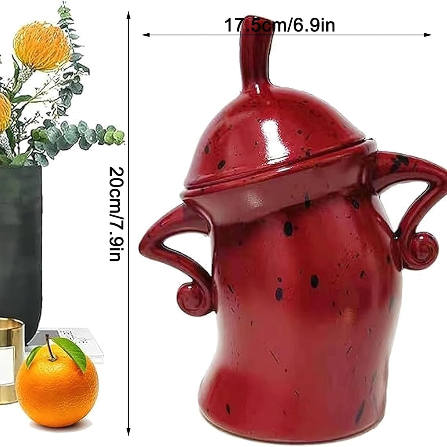 Canister with Attitude, Creative Forked Waist Jars with Lids, Retro Spotted Cup Food Cans Kitchen Storage Jars Airtight Canister for Tea Pot Desktop Cup Ornament(Red)