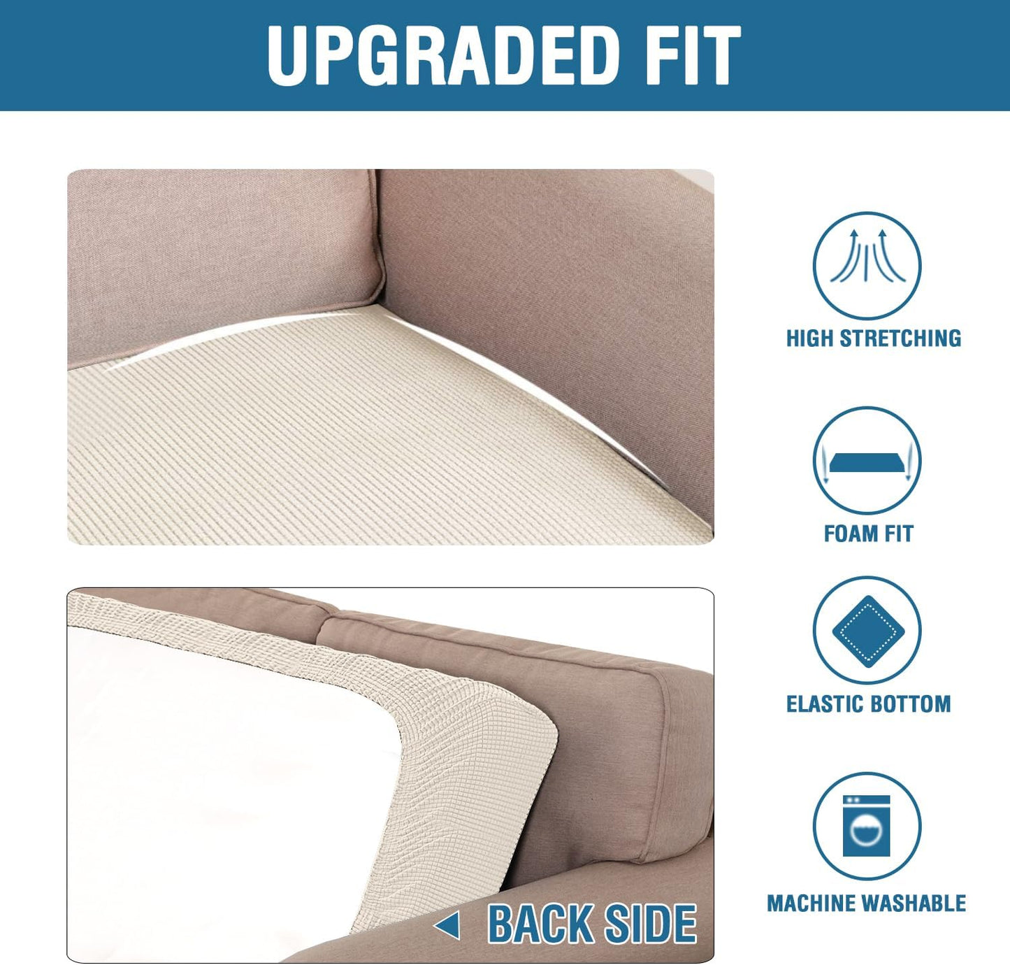 H.VERSAILTEX Super Stretch Individual Seat Cushion Covers Sofa Covers Couch Cushion Covers Slipcover Sets Thick Jacquard Textured Twill Fabric (1 Piece Chair Cushion Cover, Natural)