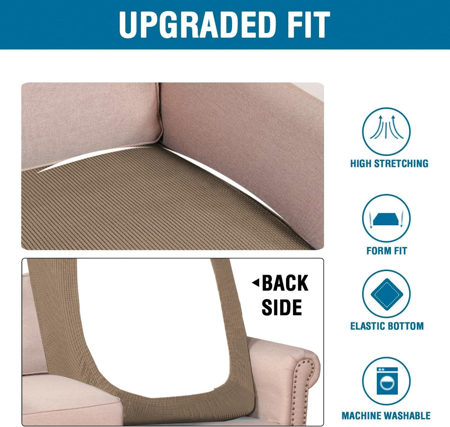 H.VERSAILTEX Super Stretch Individual Chaise Cover Sectional Couch Covers for L Shaped Sofa Both Left/Right Featuring Thick Jacquard Textured Twill Fabric (1 Piece Chaise Cover Large, Macchiato)