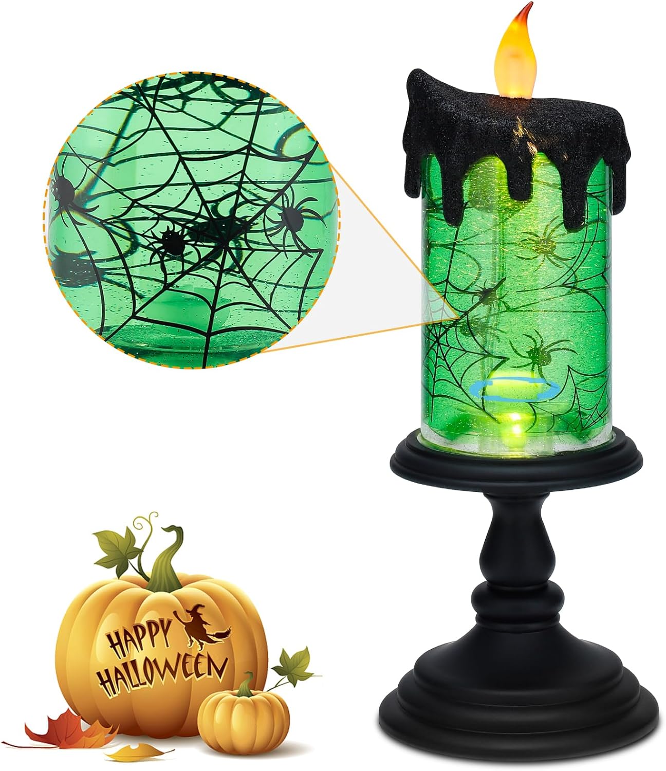 Halloween Snow Globe Candles Lighted Lamp, Lighted Flameless Candles with Water Glitter Swirls and Spooky Moving,Battery Operated