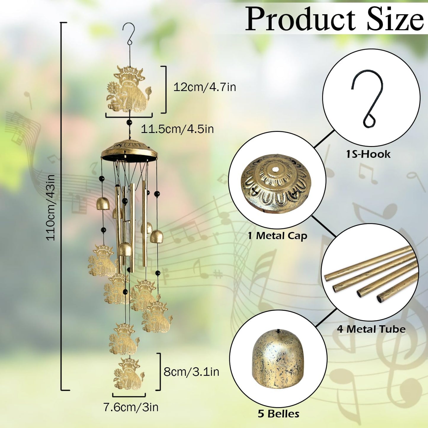 Highland Cow Wind Chimes for Outside,Metal Highland Cow Decor Windchimes Indoor/Outdoor Garden Patio Yard Home Decoration,Gifts for Men Women,Mom Grandma Wife Friends Birthday, Sympathy Memorial