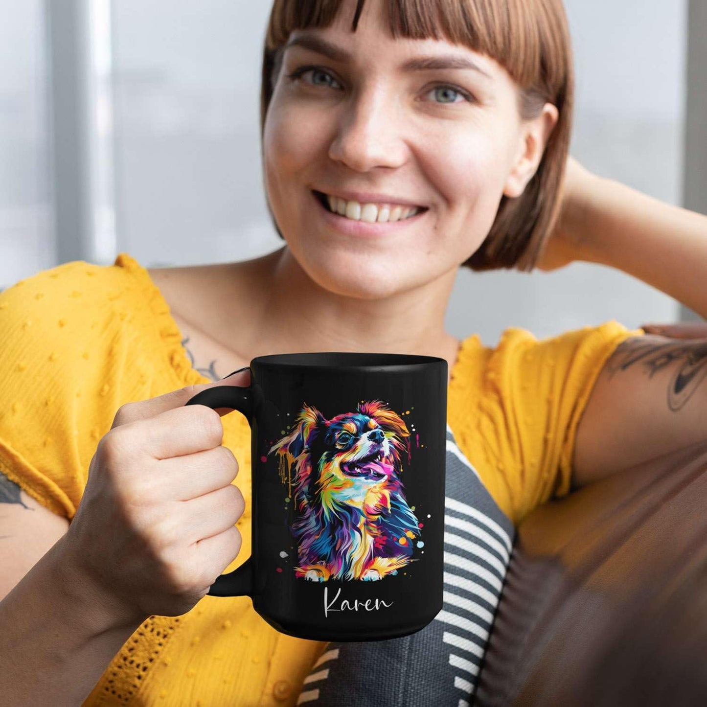 Customizable Dog Themed Ceramic Mug, 11oz & 15oz, Personalized with Name and Colorful Pet Design, Ideal for Dog Lovers