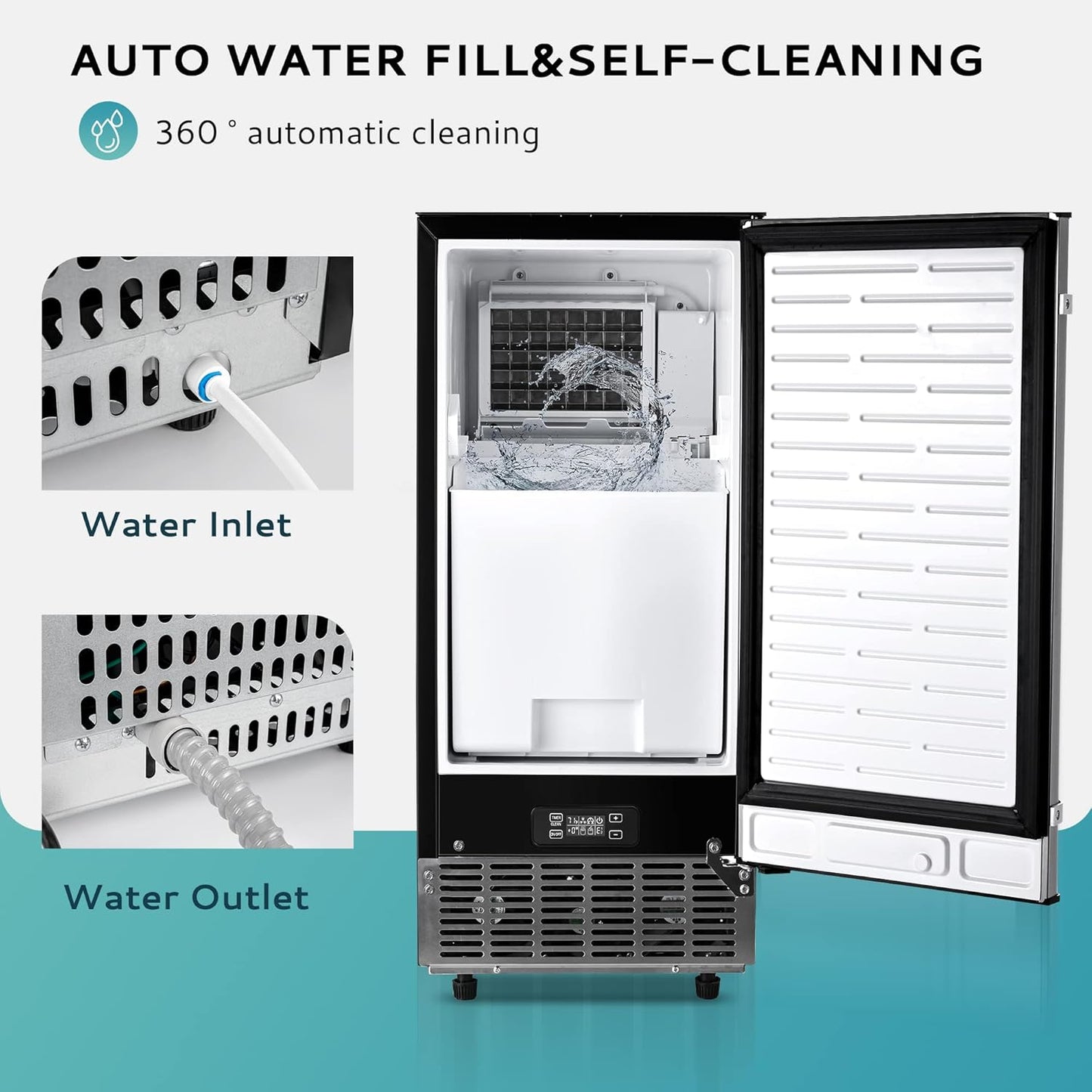 EUHOMY 15" W Commercial Under Counter Ice Maker Machine, 90 Lb/Day Auto-Cleaning & 24H Timer, Gravity Drainage,Stainless Steel Built-in Freestanding Ice Maker, 24 Lb Bin, Ideal for Commercial & Home