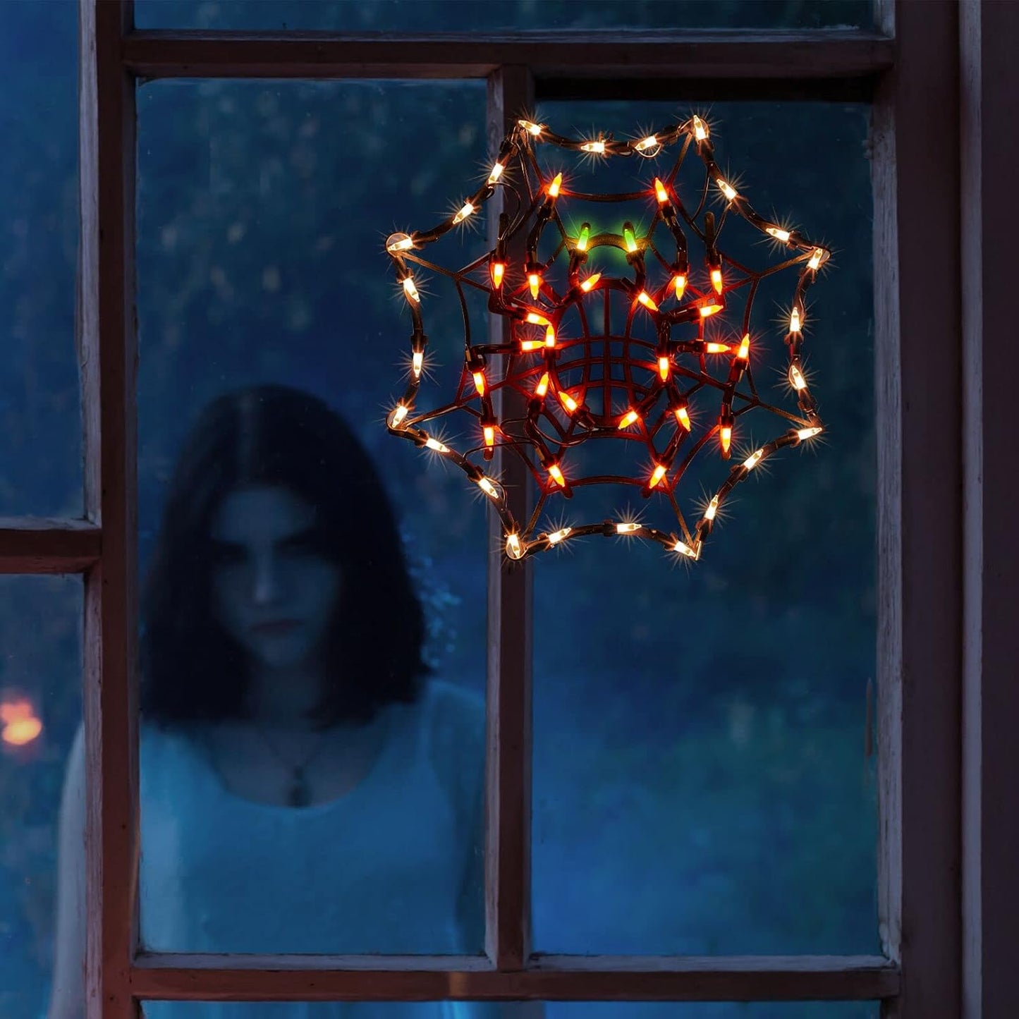 12.8" Lighted Cobweb Halloween Window Silhouette Decoration,Halloween Lighted Window Decoration,Hanging Light Up Holiday Ornament( Cobweb Light)