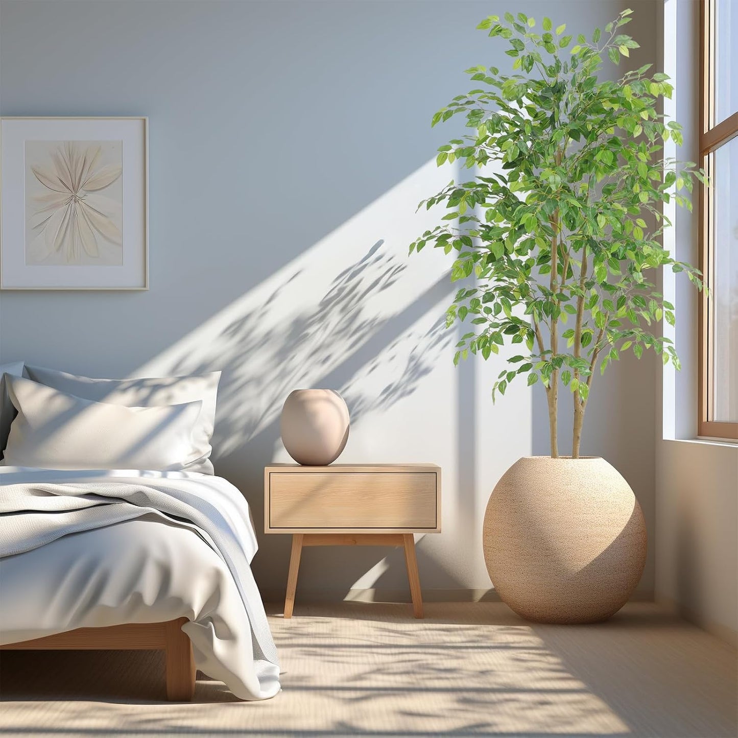 Tall UV Resistant Ficus Tree Artificial,6ft(72in) Faux Ficus Tree with Realistic Smooth and Shiny Leaves, Fake Trees Indoor Outdoor for Home Office Living Room Bedroom Foyer Porch Decor.