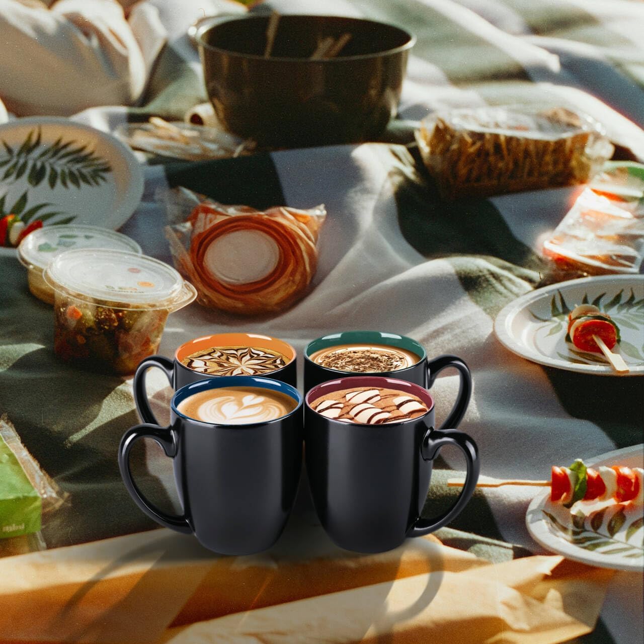 GBHOME 16oz Coffee Mugs Set of 6, Large Ceramic Coffee Mugs for Man, Woman, Dad, Mom, Modern Coffee Mugs Set with handle for Tea/Latte/Cappuccino/Milk/Cocoa. Dishwasher&Microwave Safe,Multi-Color