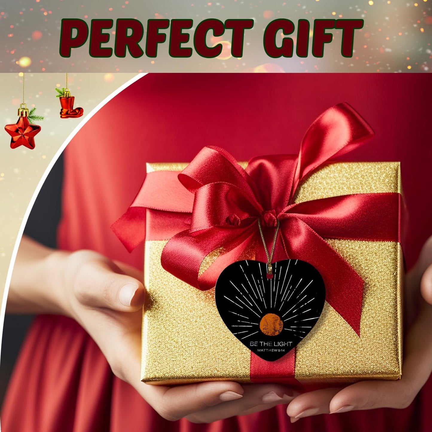 Christian Ornaments, Boho Sun Sunshine Be The Light Scripture Religious Ceramic Ornament Heart Keepsake Decorations, Christian Gifts for Women Teen Girls