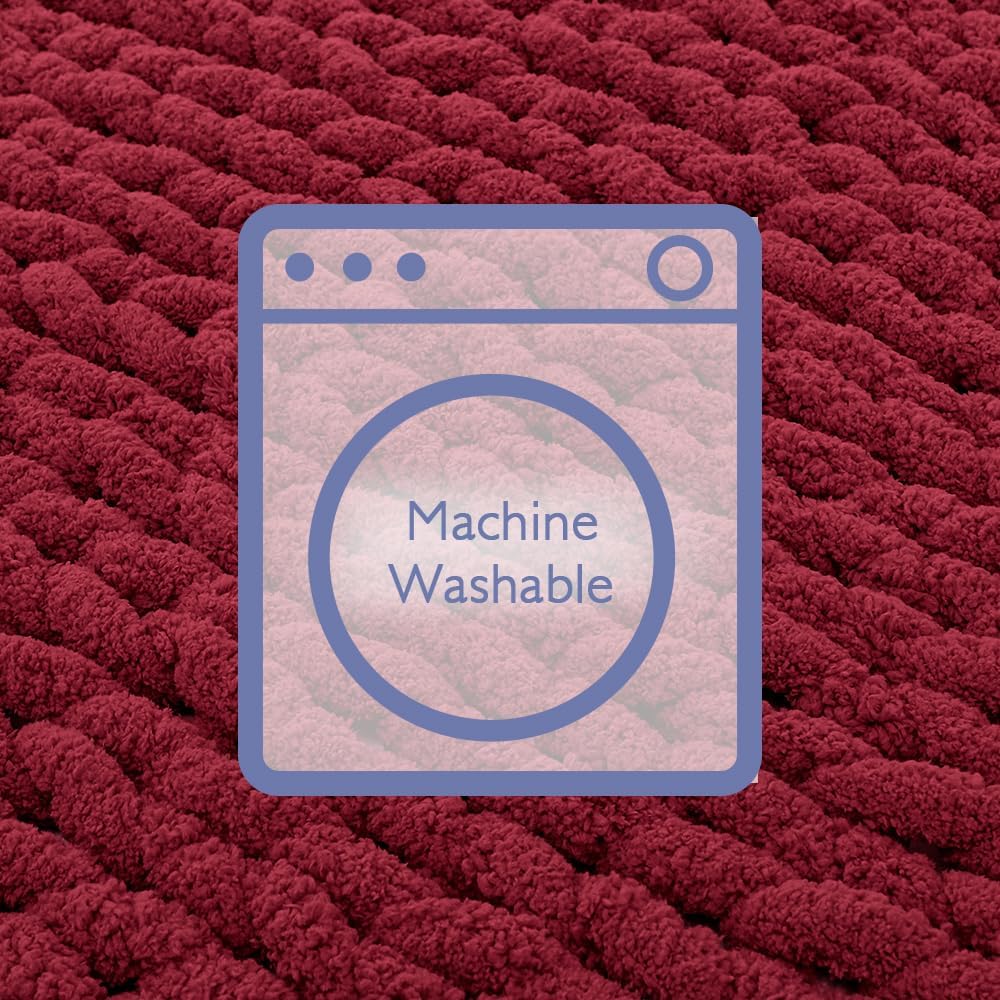 Bigacogo Chunky Knit Throw Blanket for Couch, 51x63 inches, 100% Hand Knitted with Thick Jumbo Chenille Yarn, Cozy Soft Large Rope Knot Cable Crochet Blankets for Sofa Bed Living Room, Red