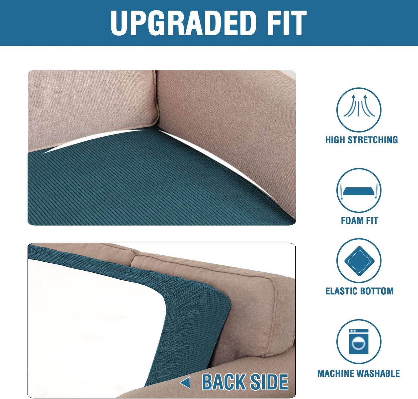 H.VERSAILTEX Super Stretch Individual Seat Cushion Covers Sofa Covers Couch Cushion Covers Slipcover Sets Thick Jacquard Textured Twill Fabric (1 Piece Sofa Cushion Cover, Deep Teal)