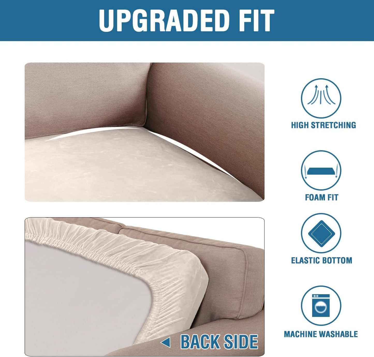 H.VERSAILTEX Velvet Stretch Individual Couch Cushion Cover Plush Slipcover for Loveseat Sofa Furniture Protector Seat Cover (1 Piece Loveseat Cushion Cover, Ivory)