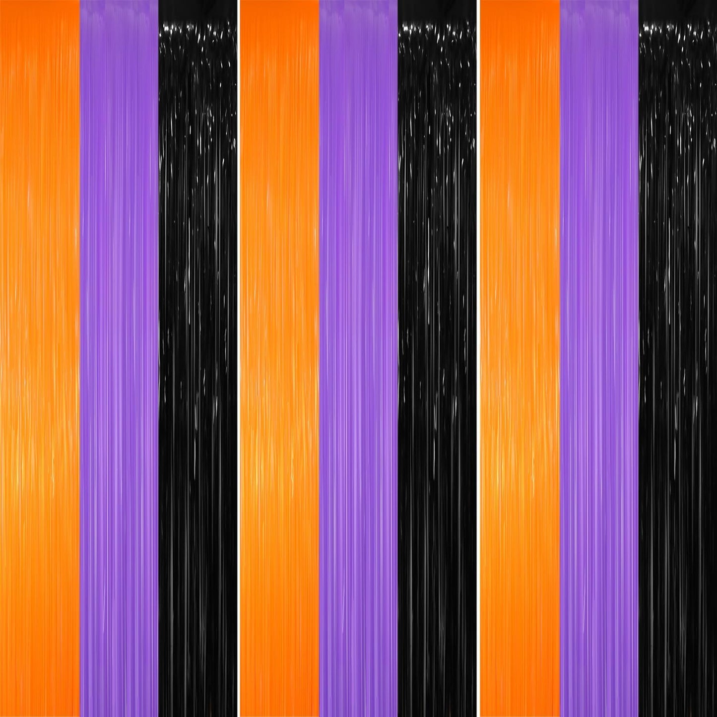 GOER 3.2 ft x 8.2 ft Metallic Tinsel Foil Fringe Party Backdrop for Halloween Birthday Graduation New Year's Party Decorations(3 Packs,Black&Orange&Purple)