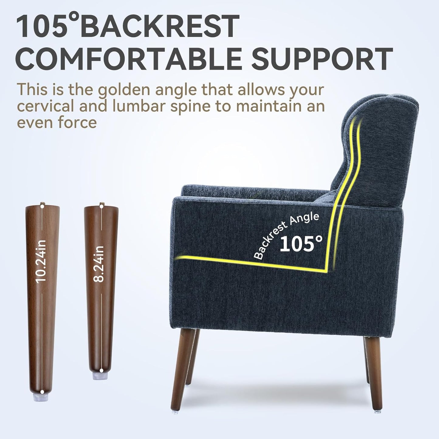 Accent Chair Set of 2, Upholstered Armchair with Pillow, Fabric Single Sofa Chair with Lounge Seat and Wood Legs Accent Chair for Living Room Small Spaces (Dark Blue, Set of 2)