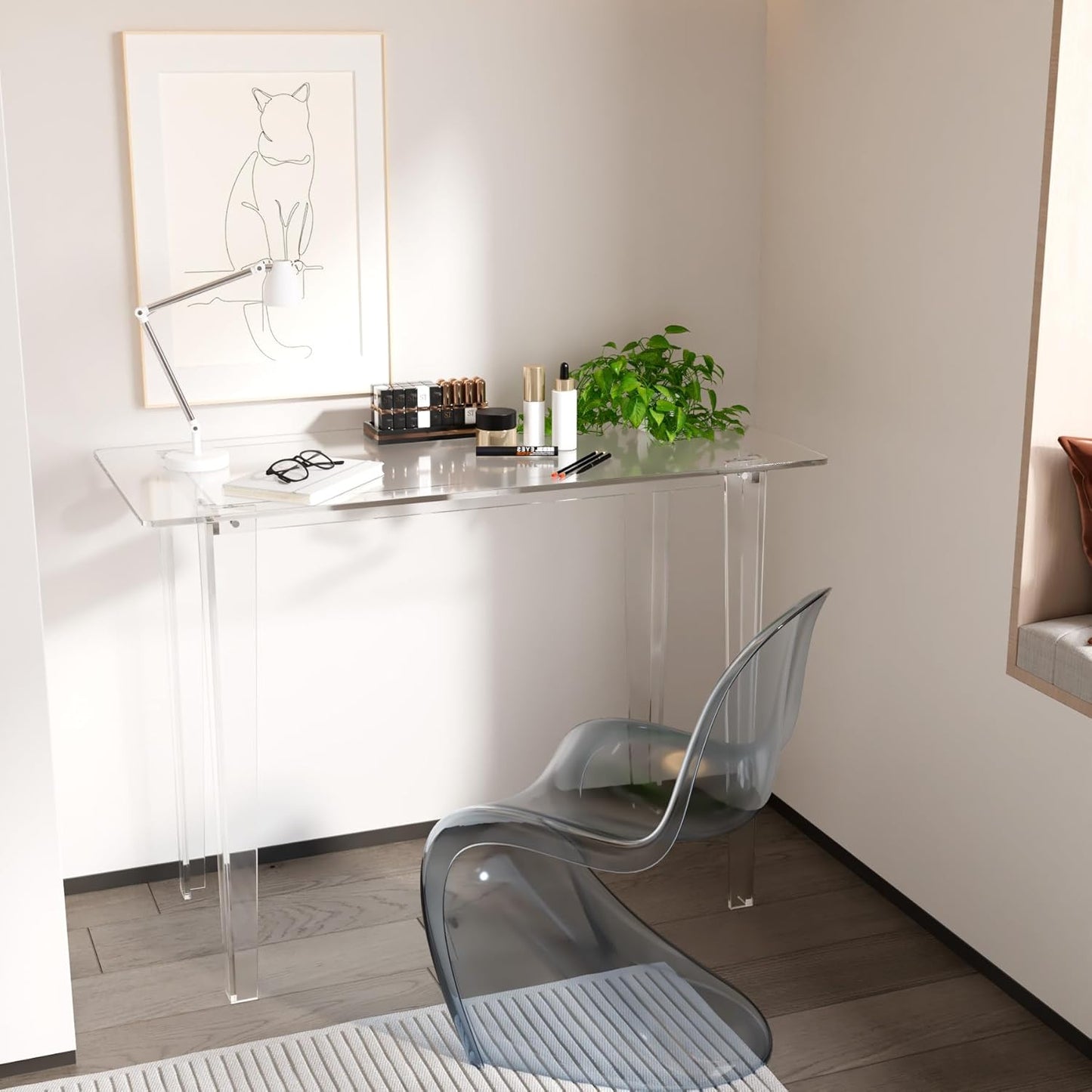 Acrylic Desk, Modern Study Table for HomeOffice-Extended Surface Multi-Purpose Console & EntrywayTable, Sturdy Lightweight Design (42.5-inch, Transparent)