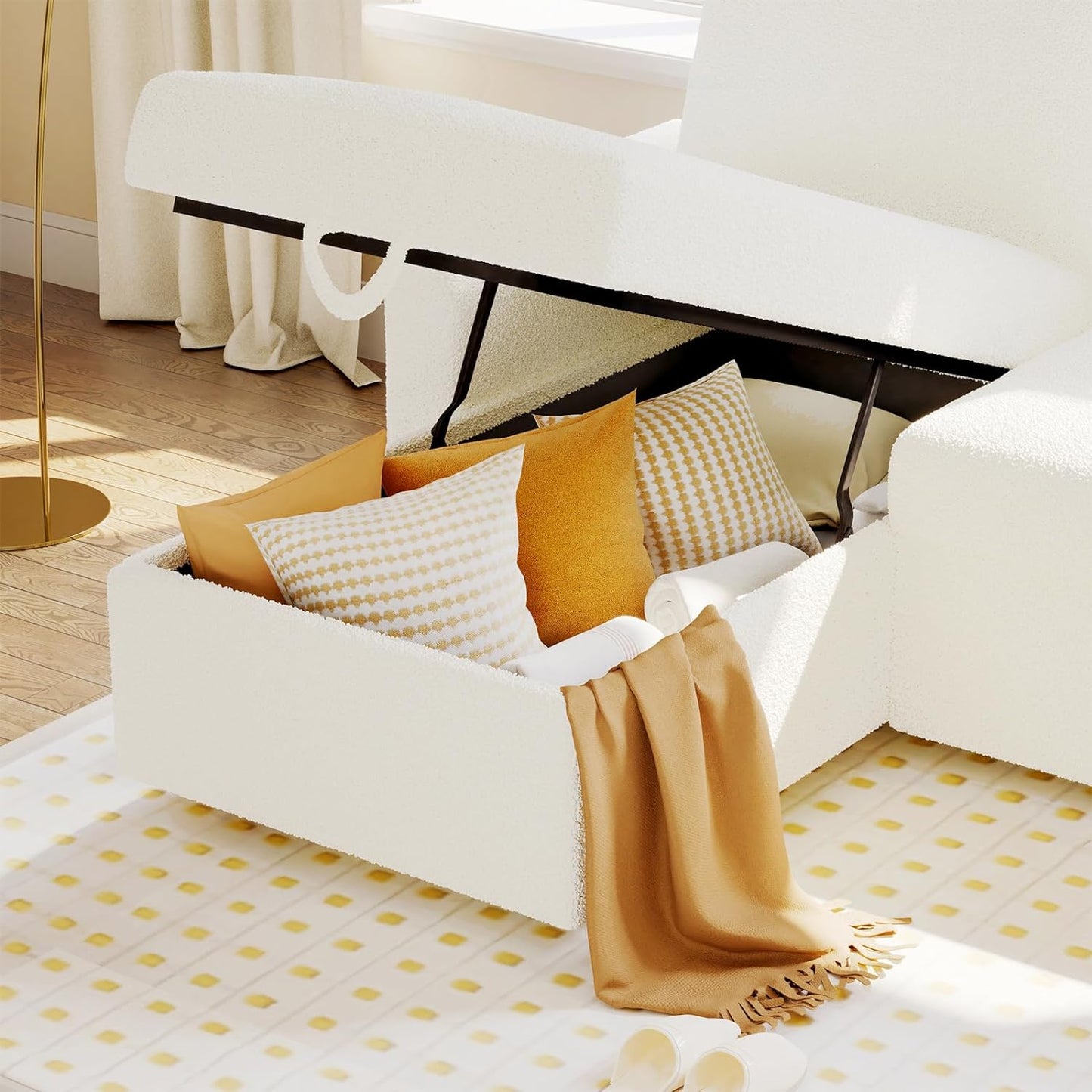 VanAcc Sofa Bed, Sleeper Sofa- 2 in 1 Pull Out Couch Bed with Storage Chaise for Living Room, White Sherpa 84in x 59in x 39in