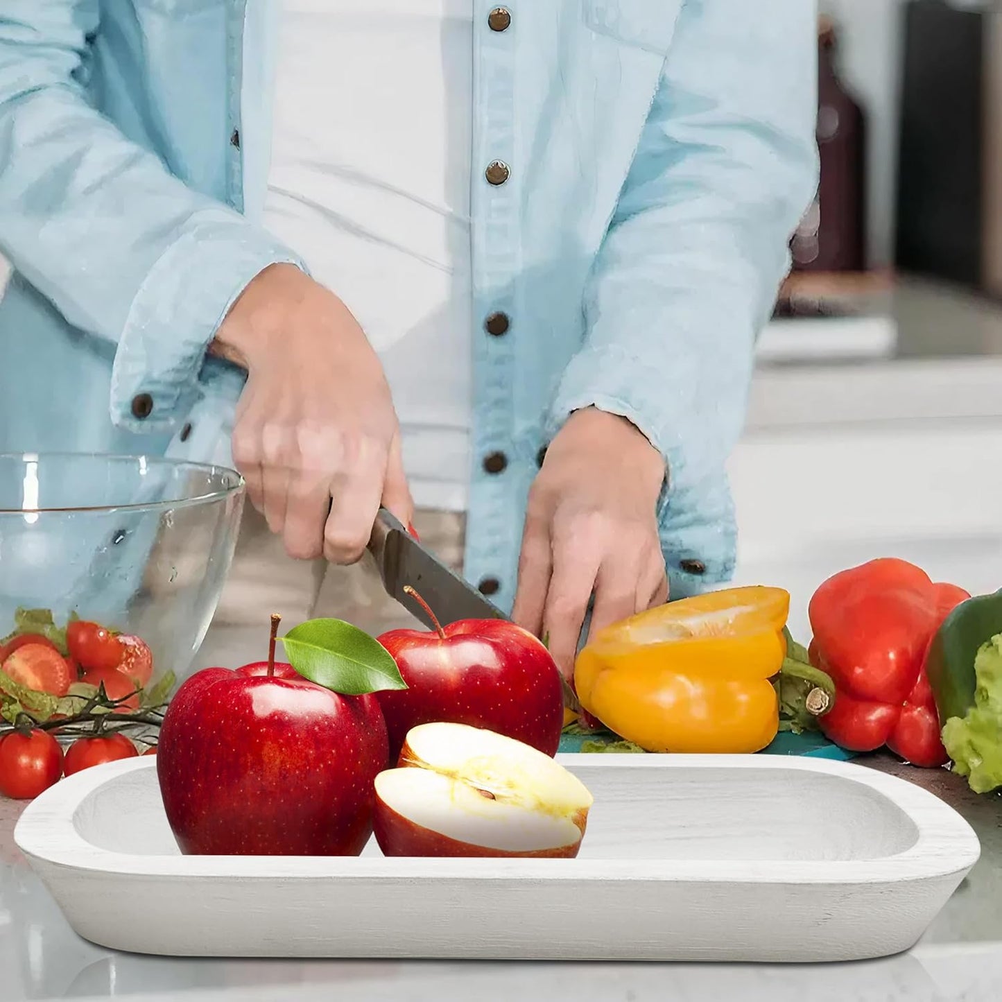 Royxen 8 Pack Dough Bowl for Candle, Wooden Dough Bowls Paulownia, Rustic Bowl Vintage, Bowls for Candle, 14.5 x 5.5 Inch, White