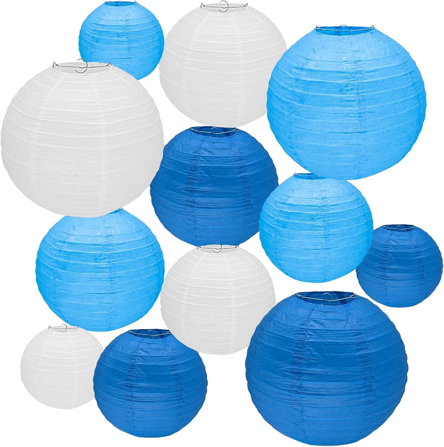 12Pcs Round Paper Lanterns Assorted Sizes (6" 8" 10" 12") for Home Decor, Restaurant, Church, Wedding, Birthday Party Decorations, Hanging Chinese Japanese Paper Lantern Lamps (Blue Series)
